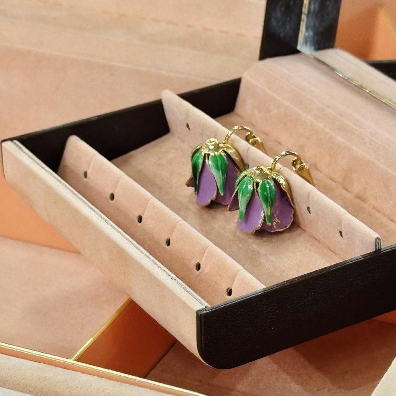 Vintage 3D Purple Rose Bud Clip Earrings from Germany (C038)
