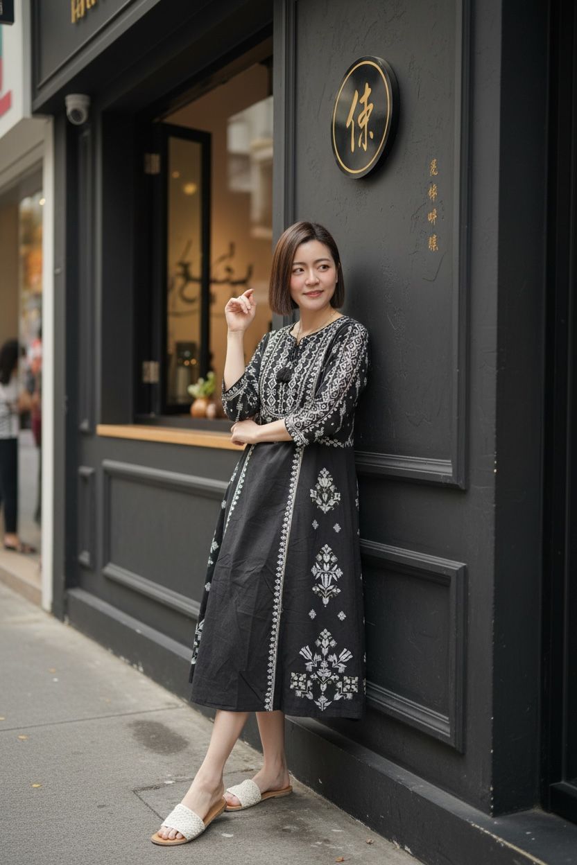 Black with White Totem Print OP 44" #1466