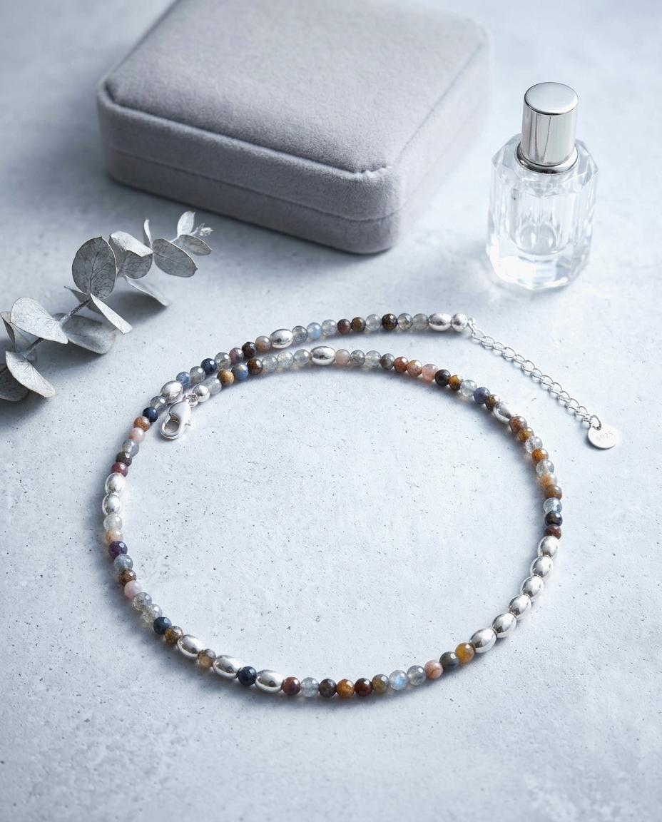 S925 -*MN0009* Multitone Gem Bead Necklace