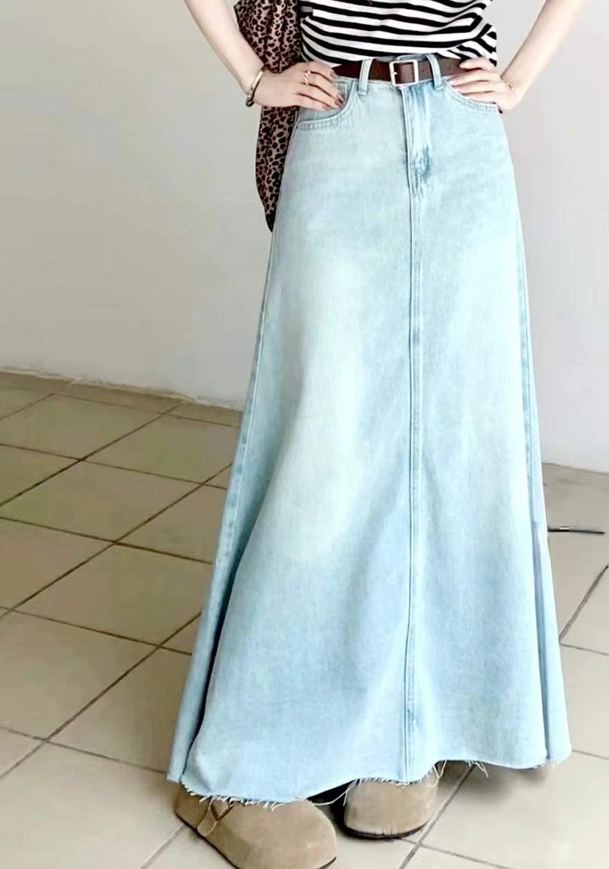 High-Waisted A-Line Denim Skirt with Belt ‖ 高腰A字牛仔半裙（附皮带）KR03108115