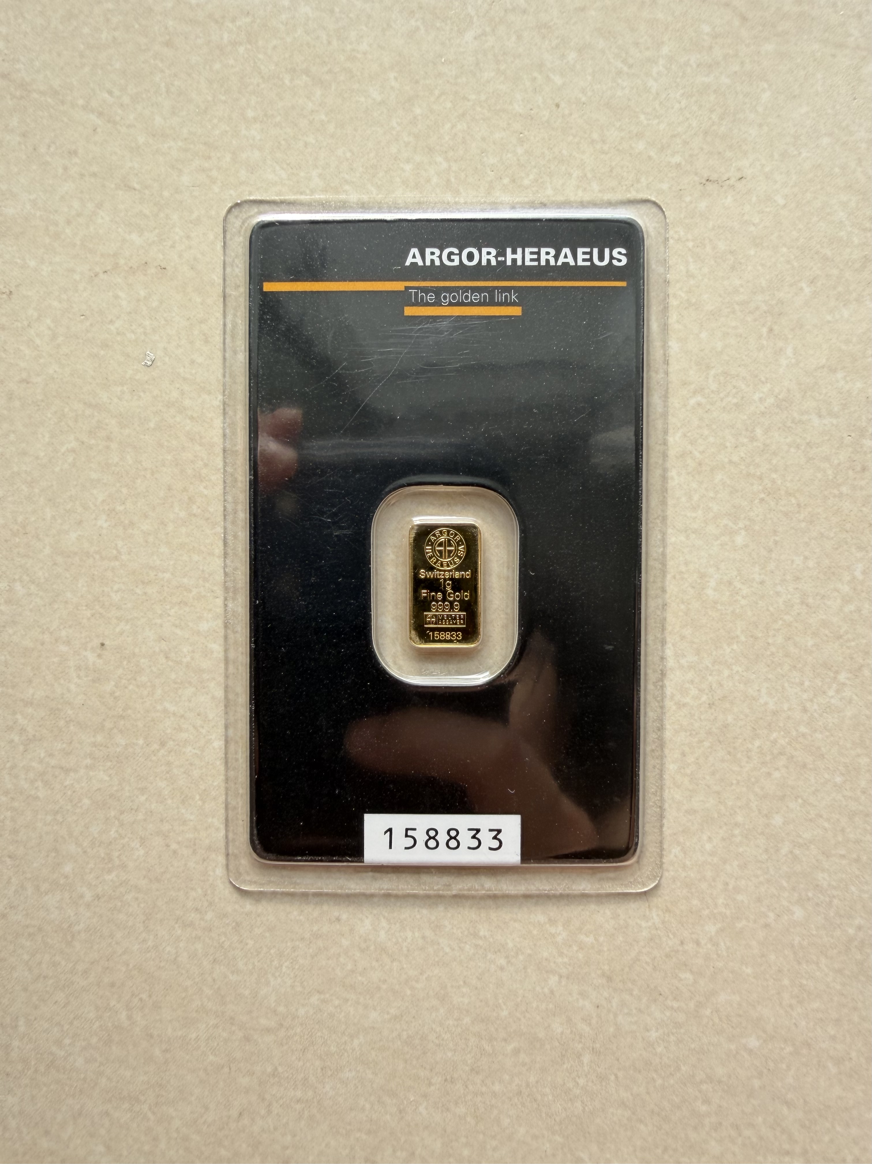 (SN:158833) ARGOR Kinebar 1g 🇨🇭Swiss Fine Gold Bar Emas 999.9 镭射金