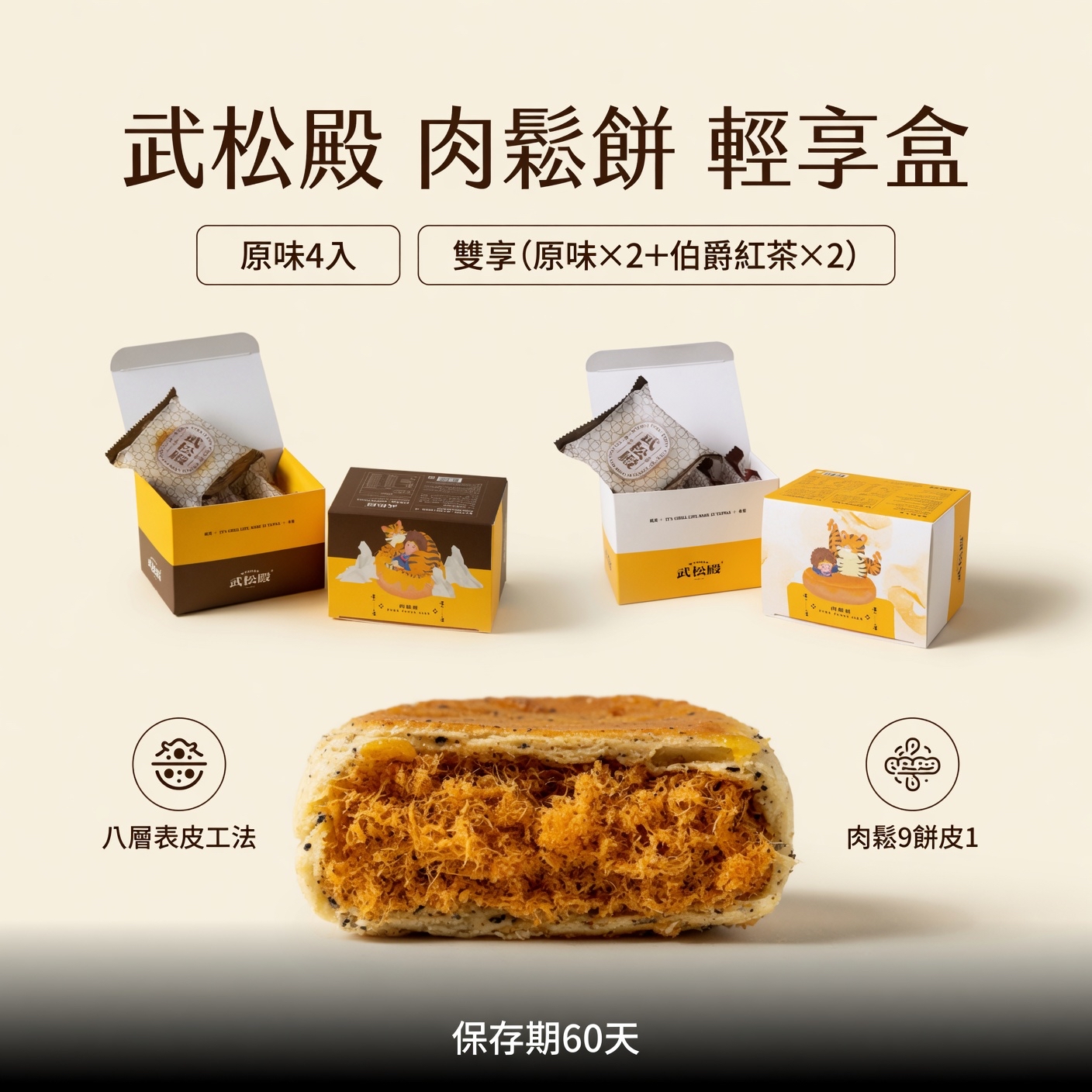 武松殿 肉鬆餅4入輕享盒 原味4入 雙享(原味x2+伯爵紅茶x2)