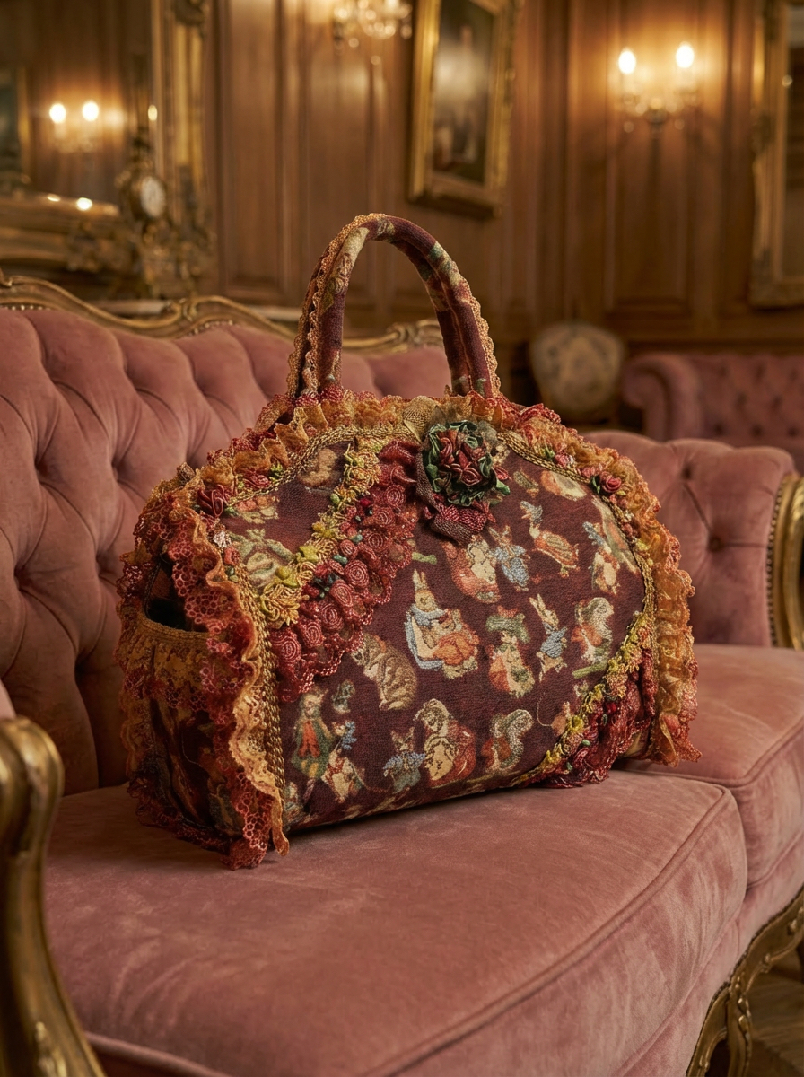 19世紀浪漫主義Peter Rabbit Antique Victorian Lace Bag