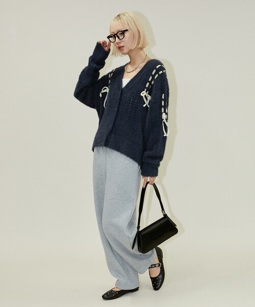 蝴蝶結綁帶針織外套