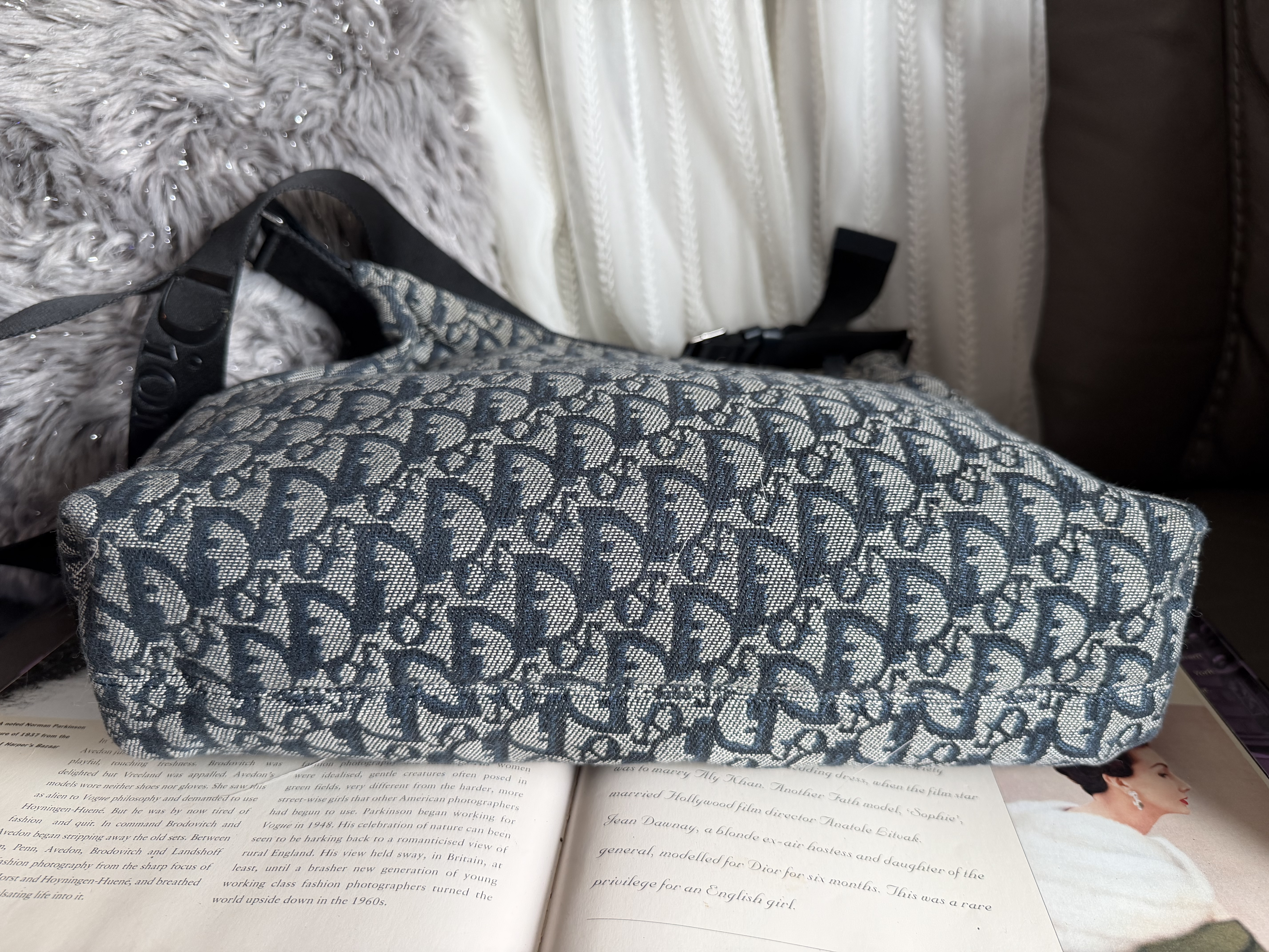 vintage dior navy monogram messenger bag