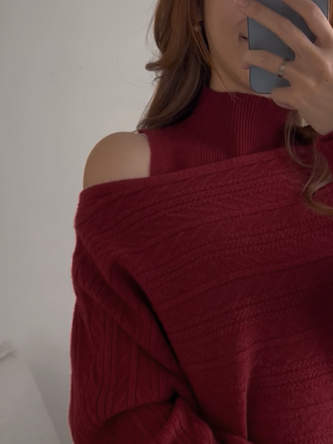 [限時閃購]2-WAY巴洛克織紋毛衣(背心+上衣)[KR]酒紅色308279