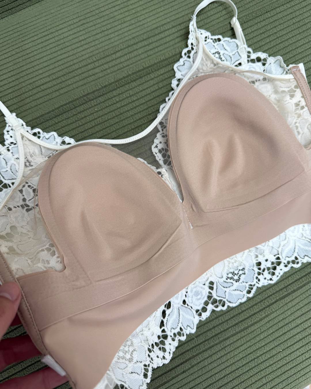 撞色托底lace bra top