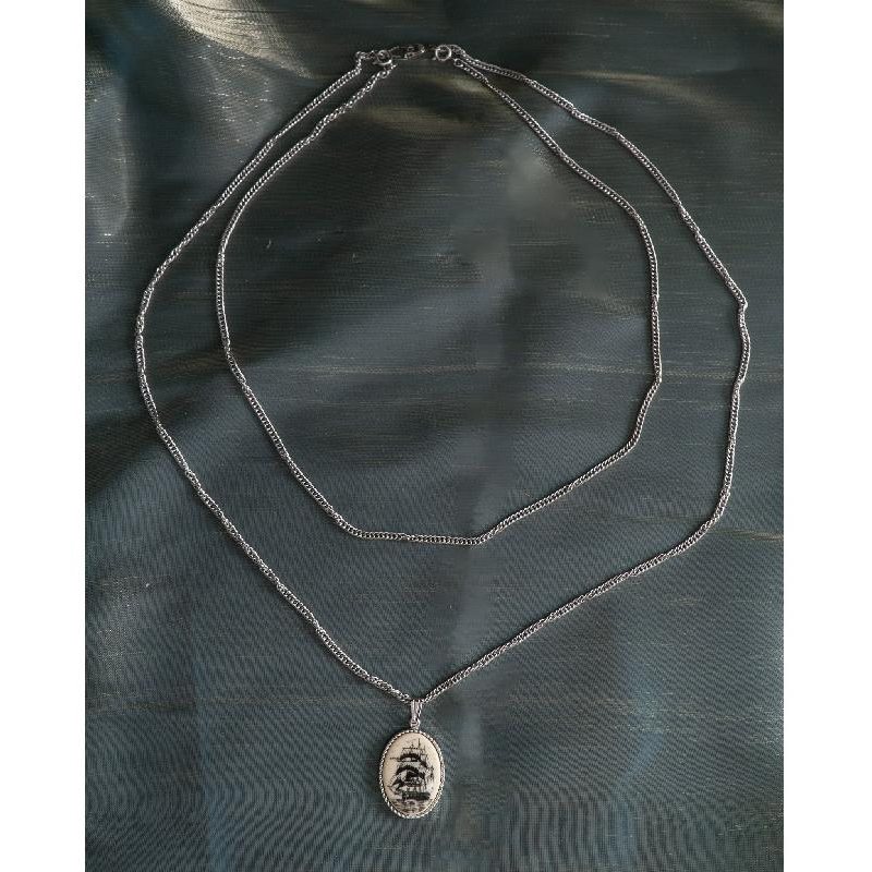 Vintage Sarah Coventry 1975 “Legends” Sailing Boat Pendant Necklace with two chains & Stud Earrings Set in Original Box(MW202)