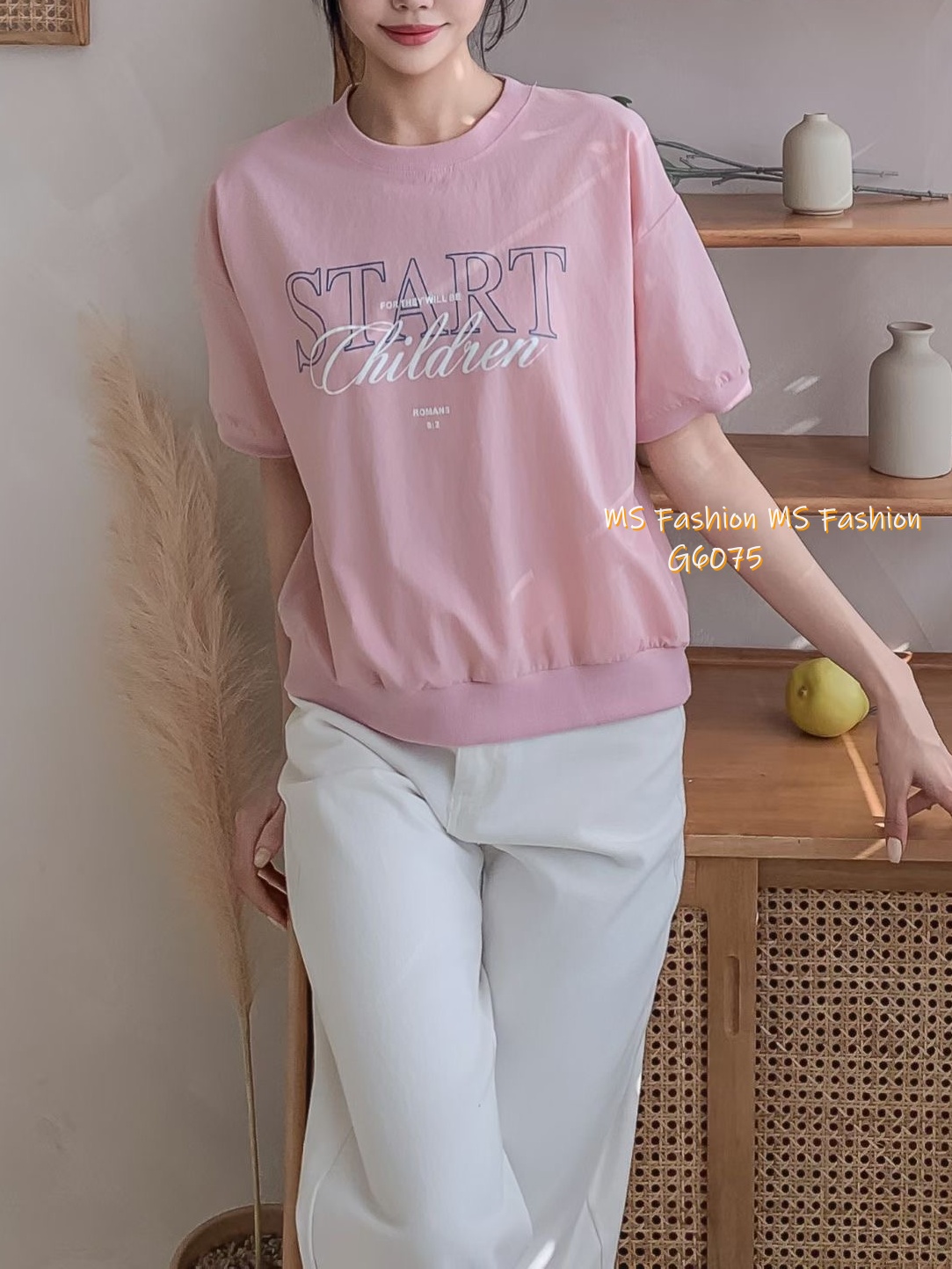 G6075 韓國🇰🇷拼色字母print top