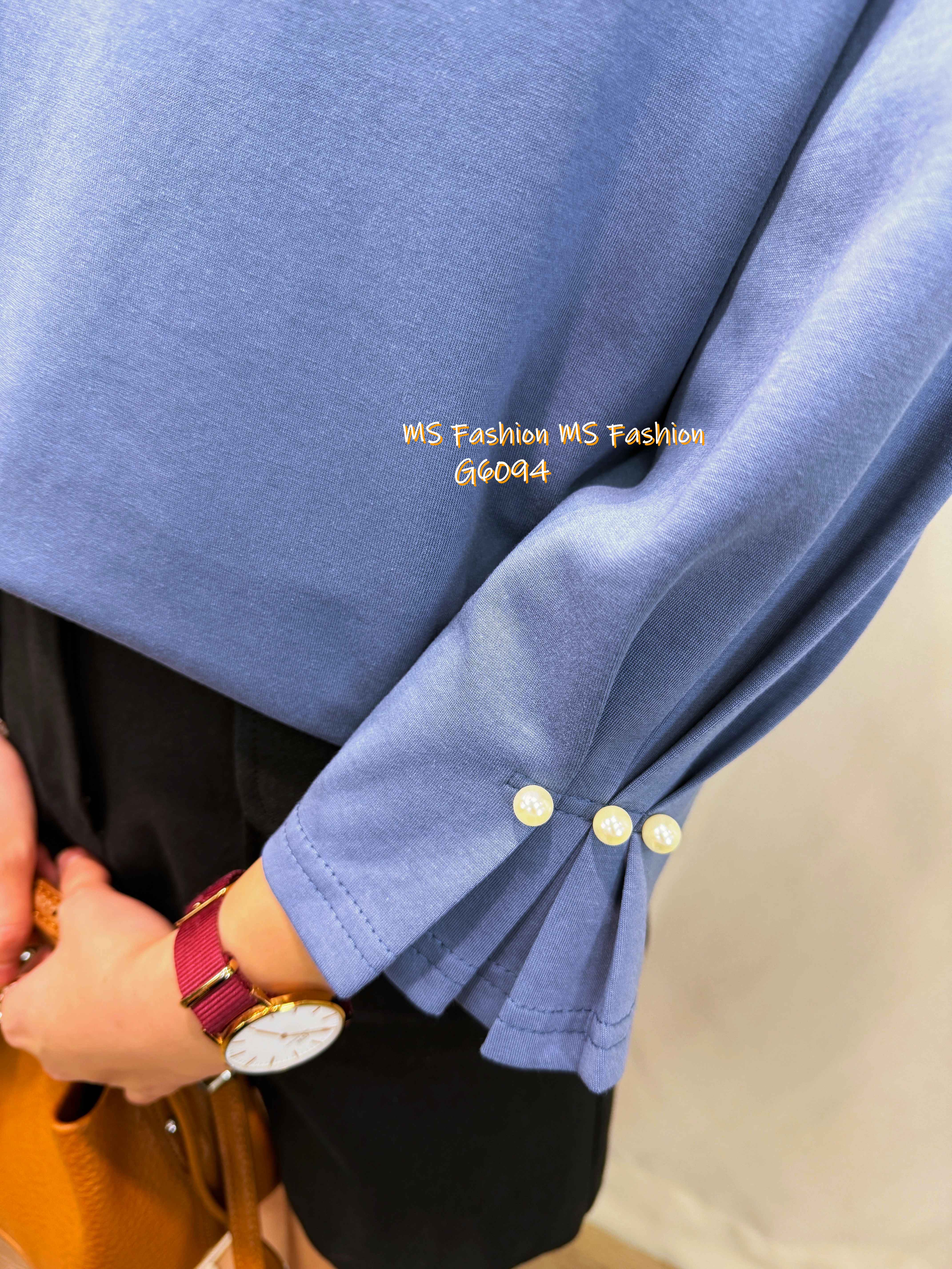 G6094 韓國🇰🇷百摺珠袖淨色top