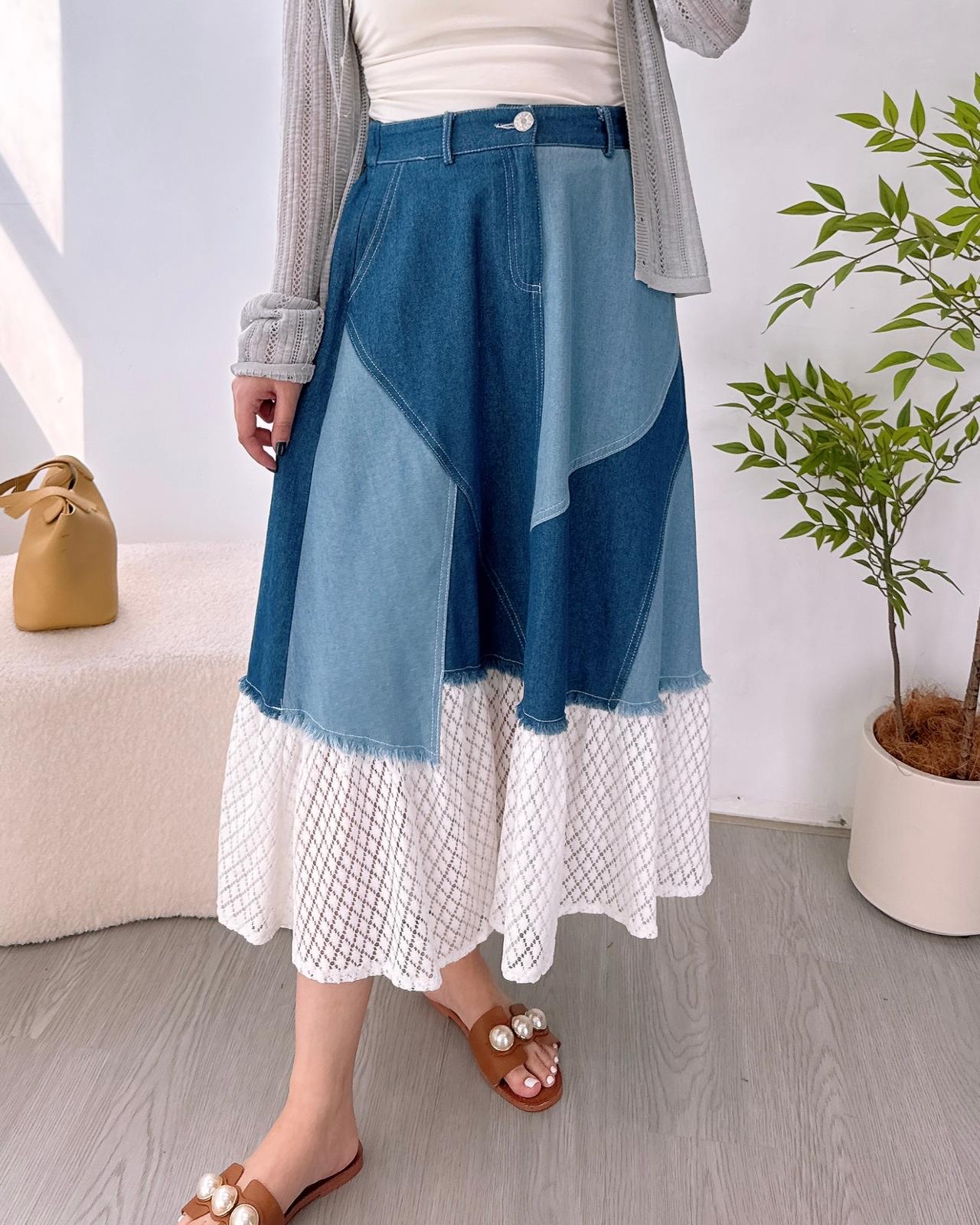 重工高質通花拼牛仔半截裙 2色