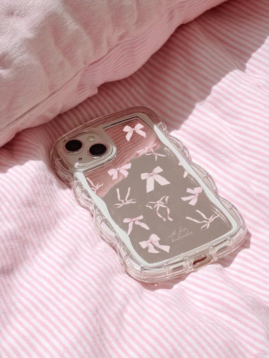 【The French Candy Floss Ribbons*PINK*】波浪邊框鏡面 iPhone Case