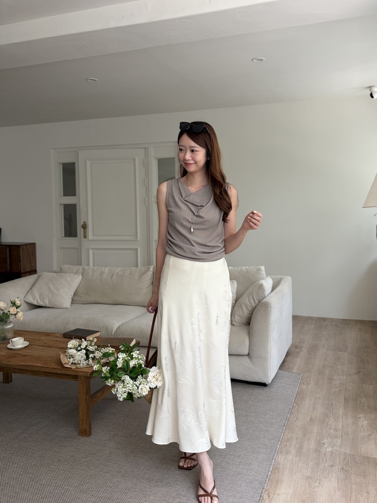 Draped Sleeveless Top (Dark Beige)