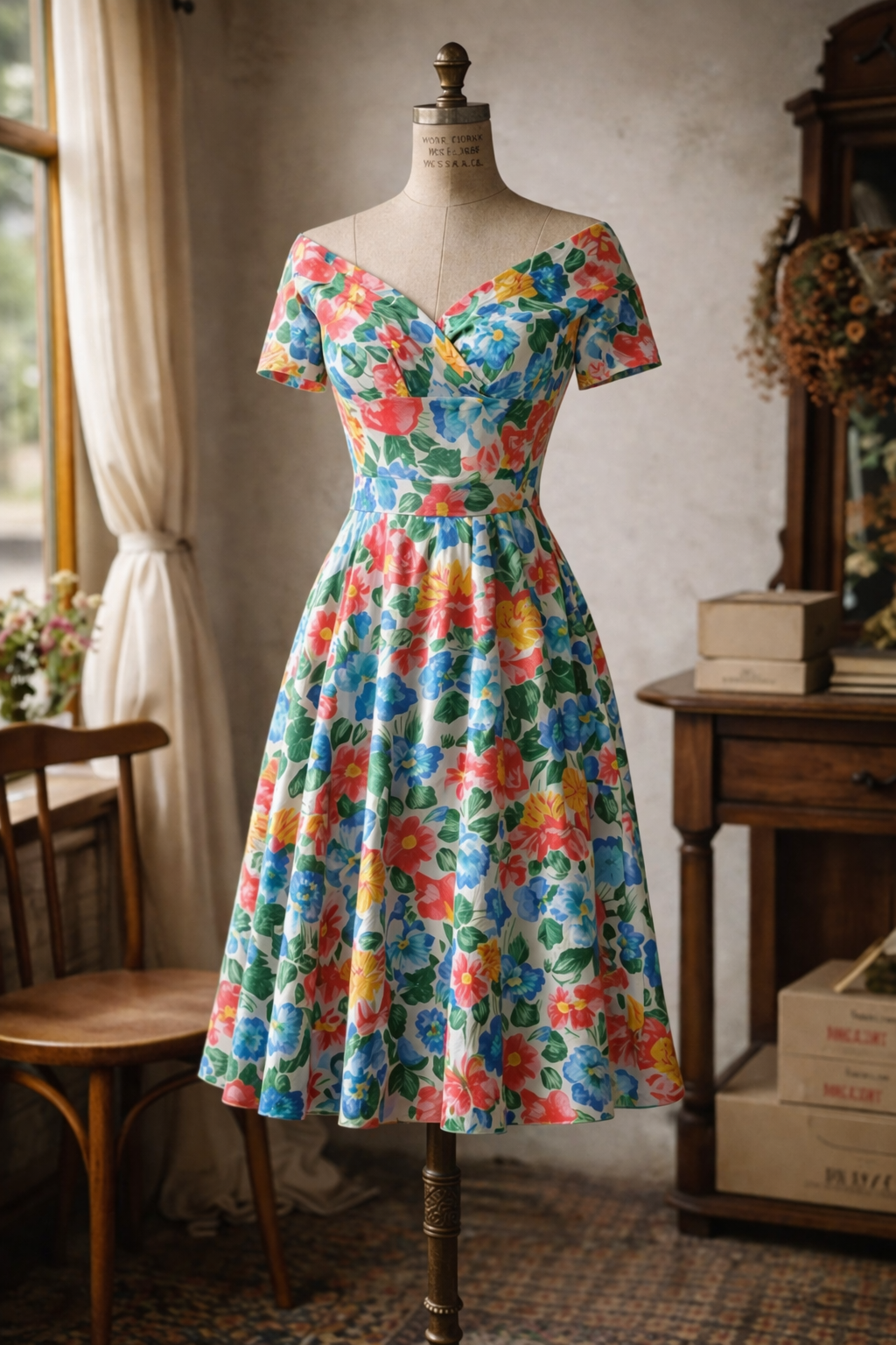 (Ready-Made) 1950s-Inspired Garden Picnic Two-Way Dress (FM132)