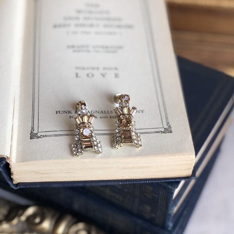 C.a. 1950-60s Canadian Keyes Handcrafted Brown Quality Rhinestone Cocktail Screwback Earrings (MT1338)