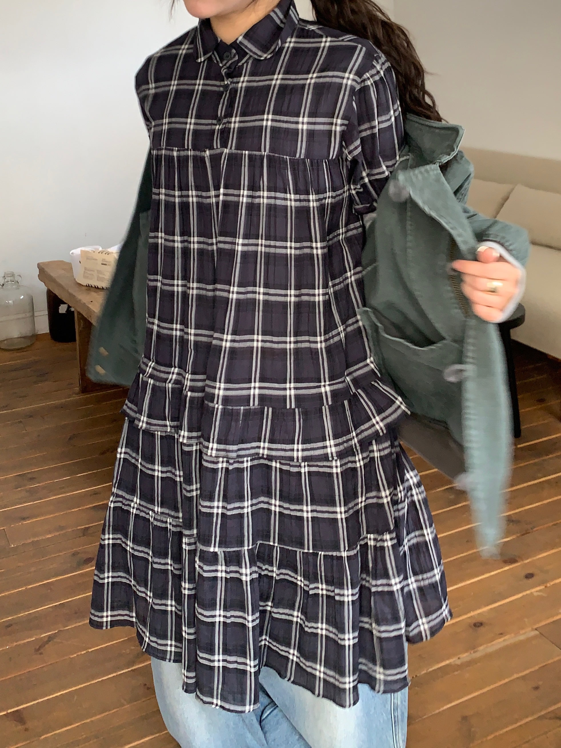 monday check layered dress