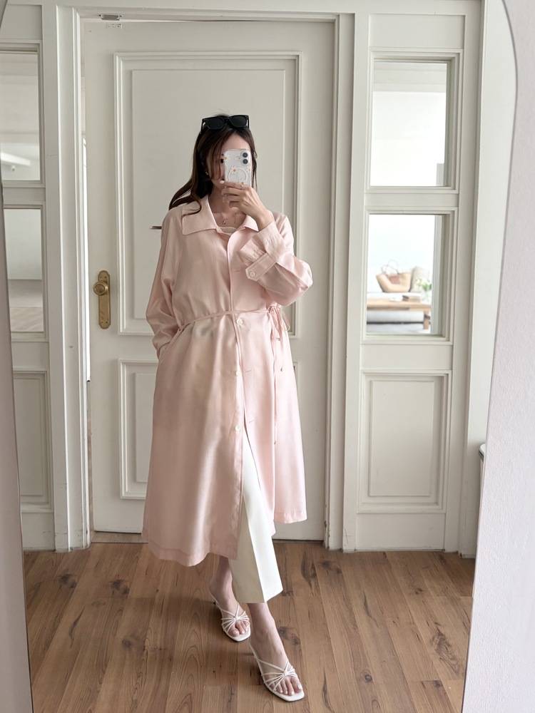 Silky Belted Trench Coat (Pink)
