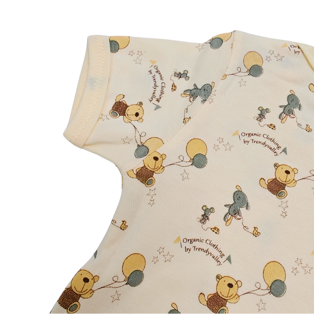 Trendyvalley Organic Cotton Short Sleeve Baby Romper (Balloon Bear)