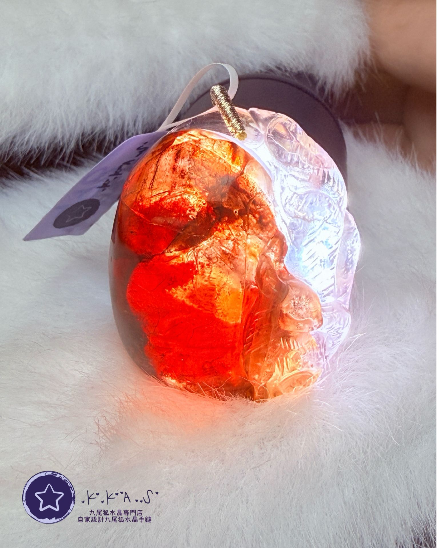 K00188 紅膠花 側臉九尾狐 - 吊墜/手牌兩用款