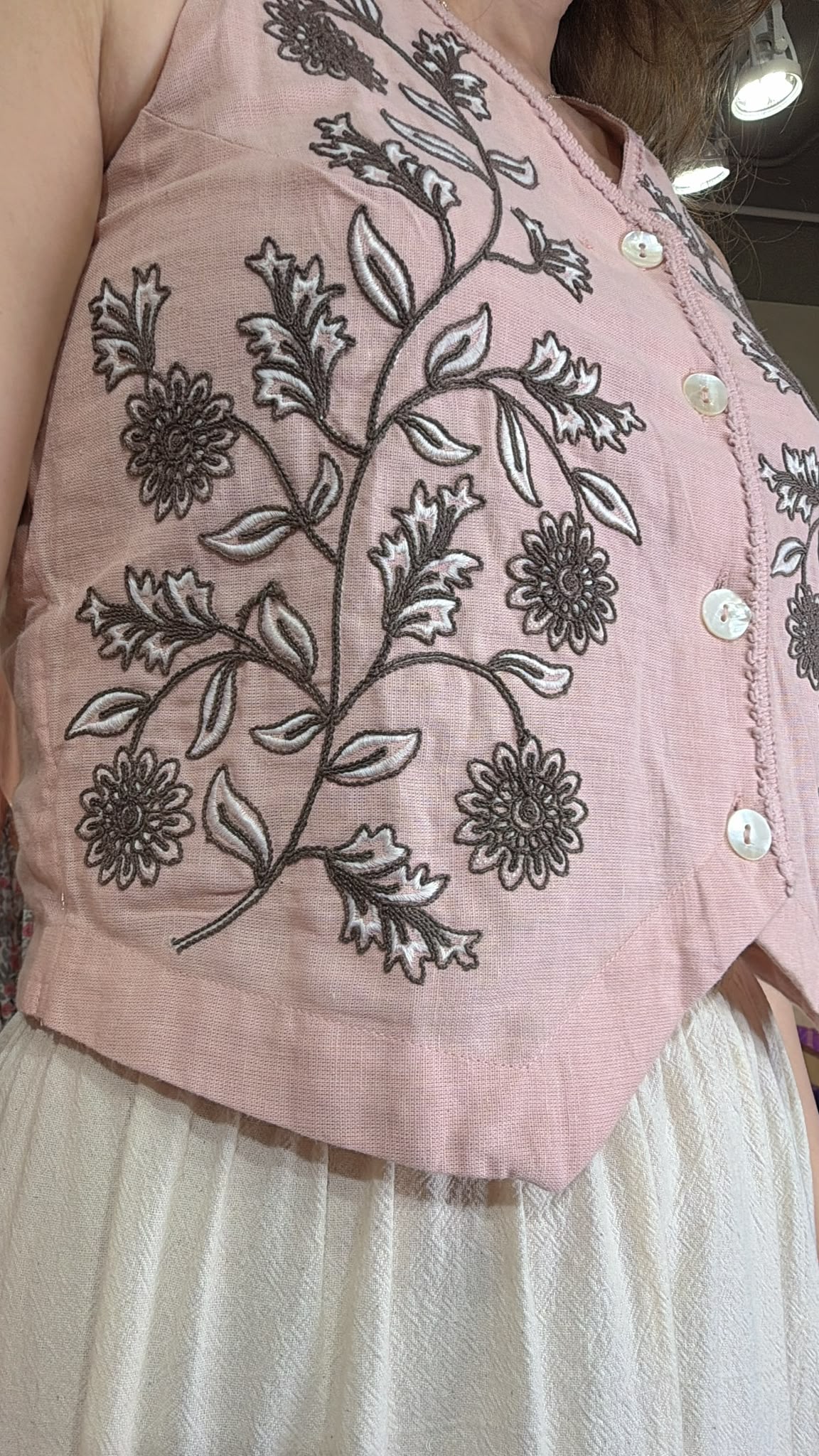 2883 Dirty Pink With Brown Full Emb Vest