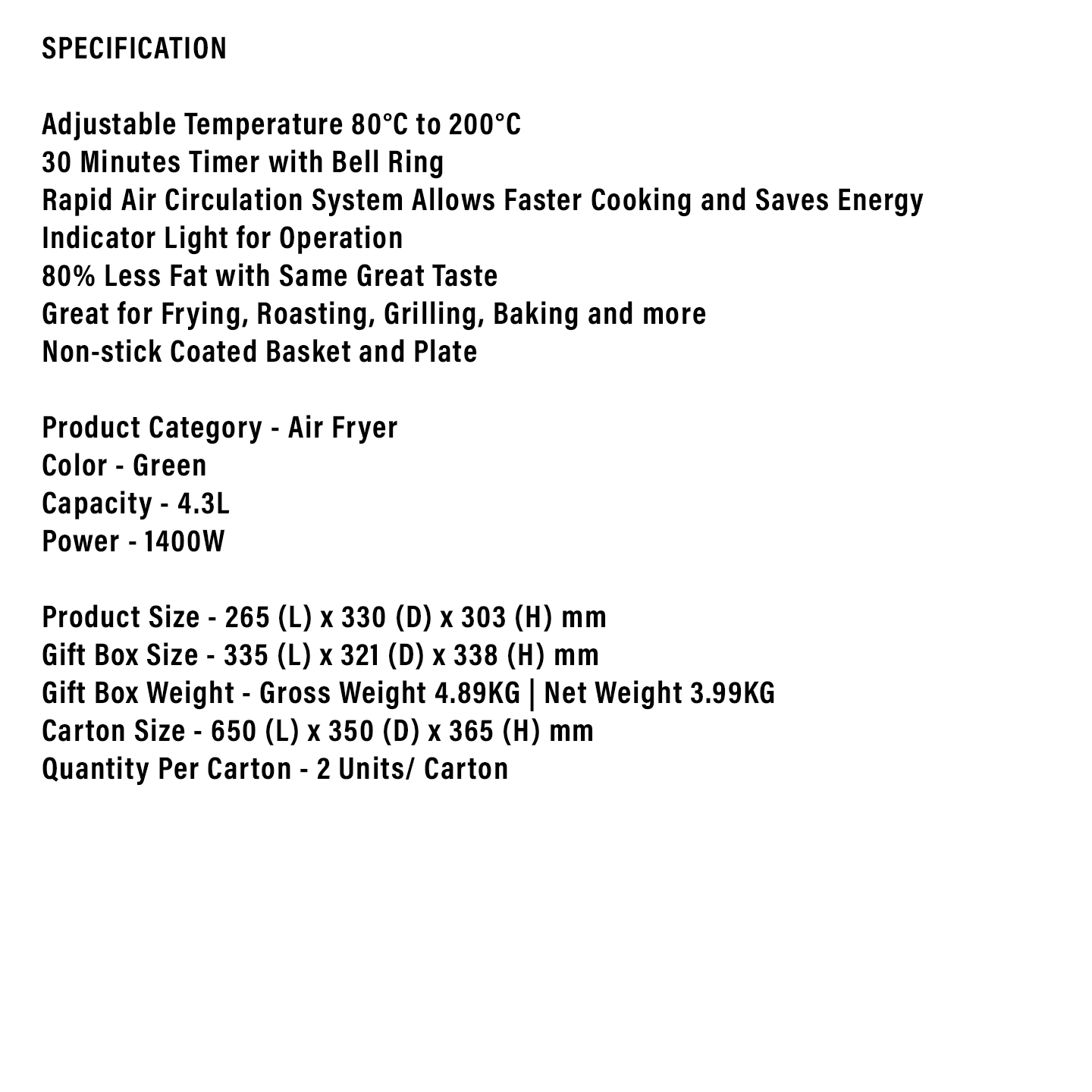 Faber 4.3L Non-Stick Air Fryer R4388