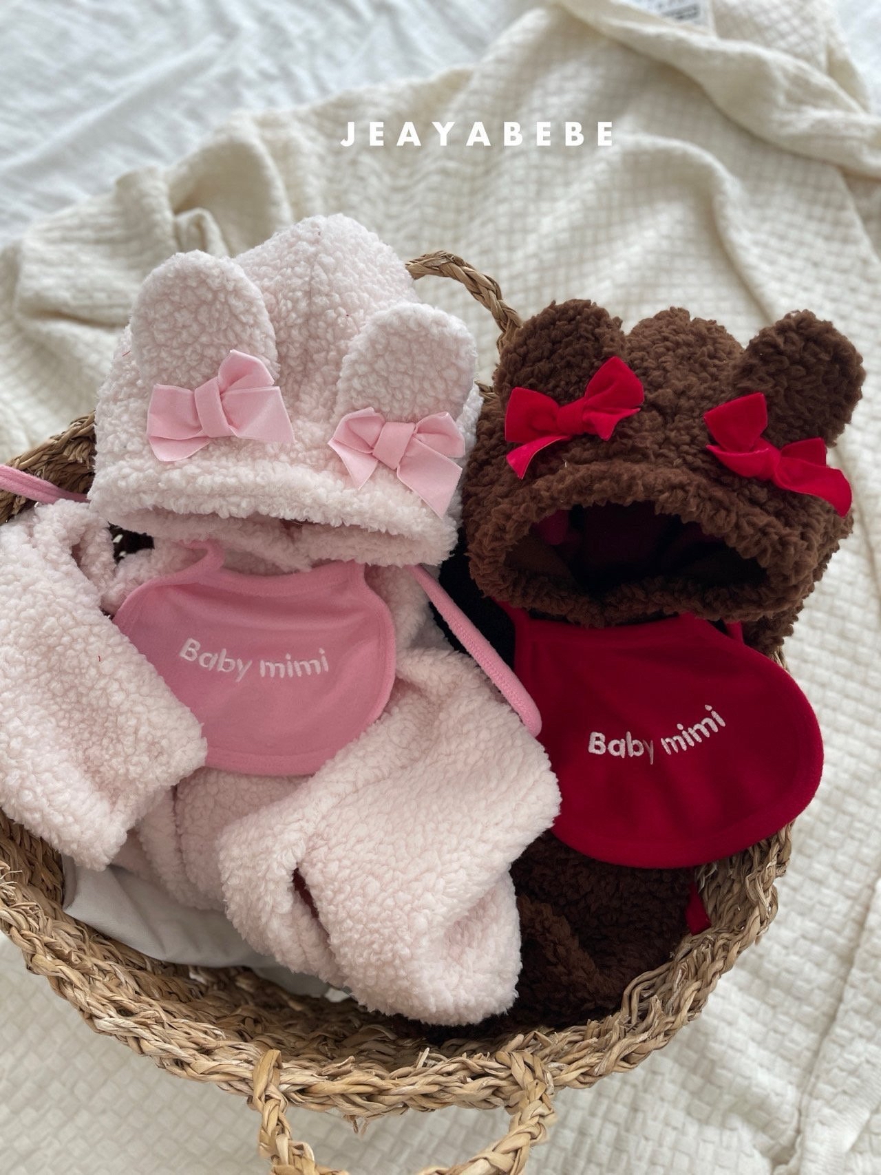 Jeayabebe | Bear Pink set (連身+口水巾)