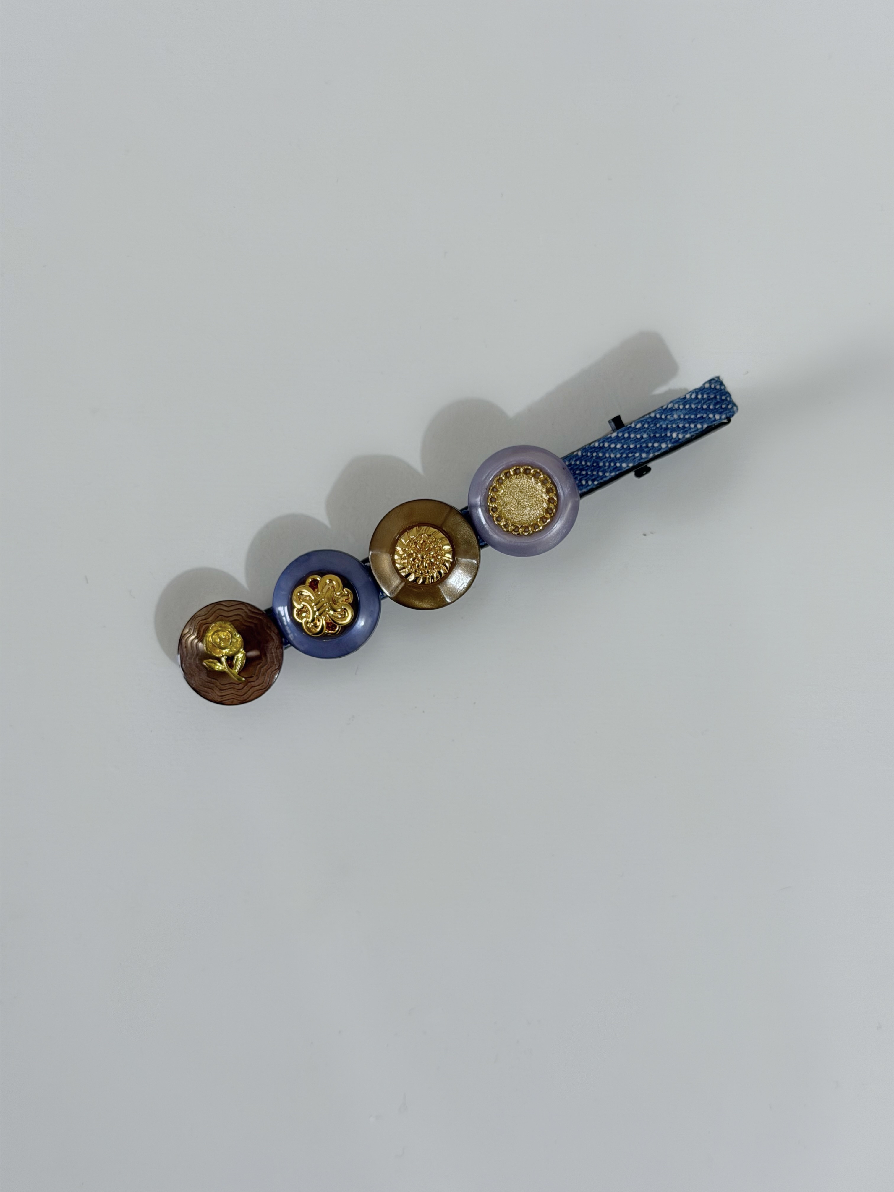 復古鈕扣髮夾/牛仔一字夾 7cm長