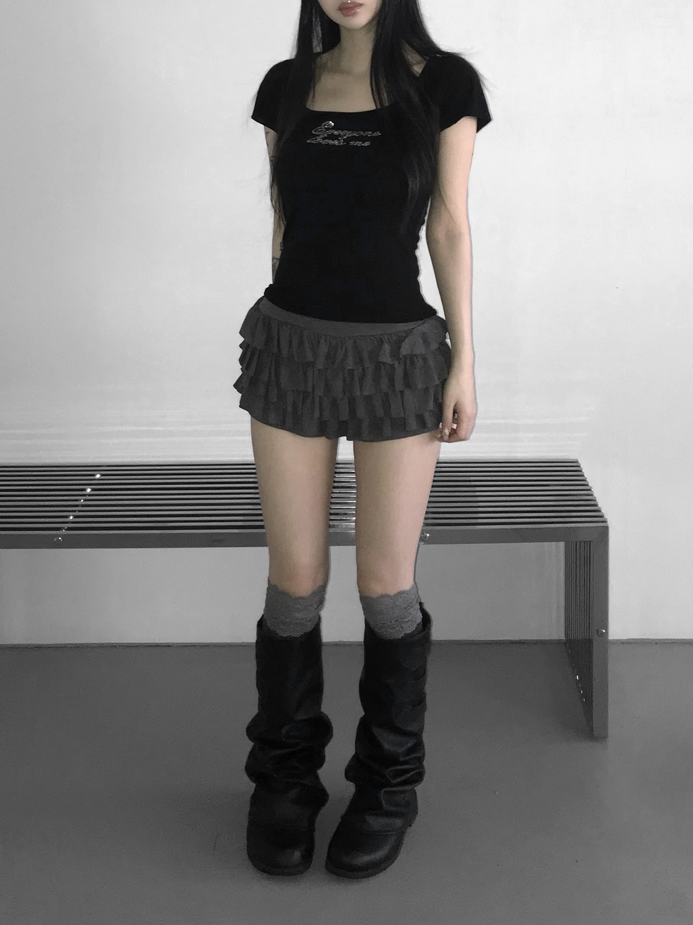 Rhinestone Lace-up Fitted Tee