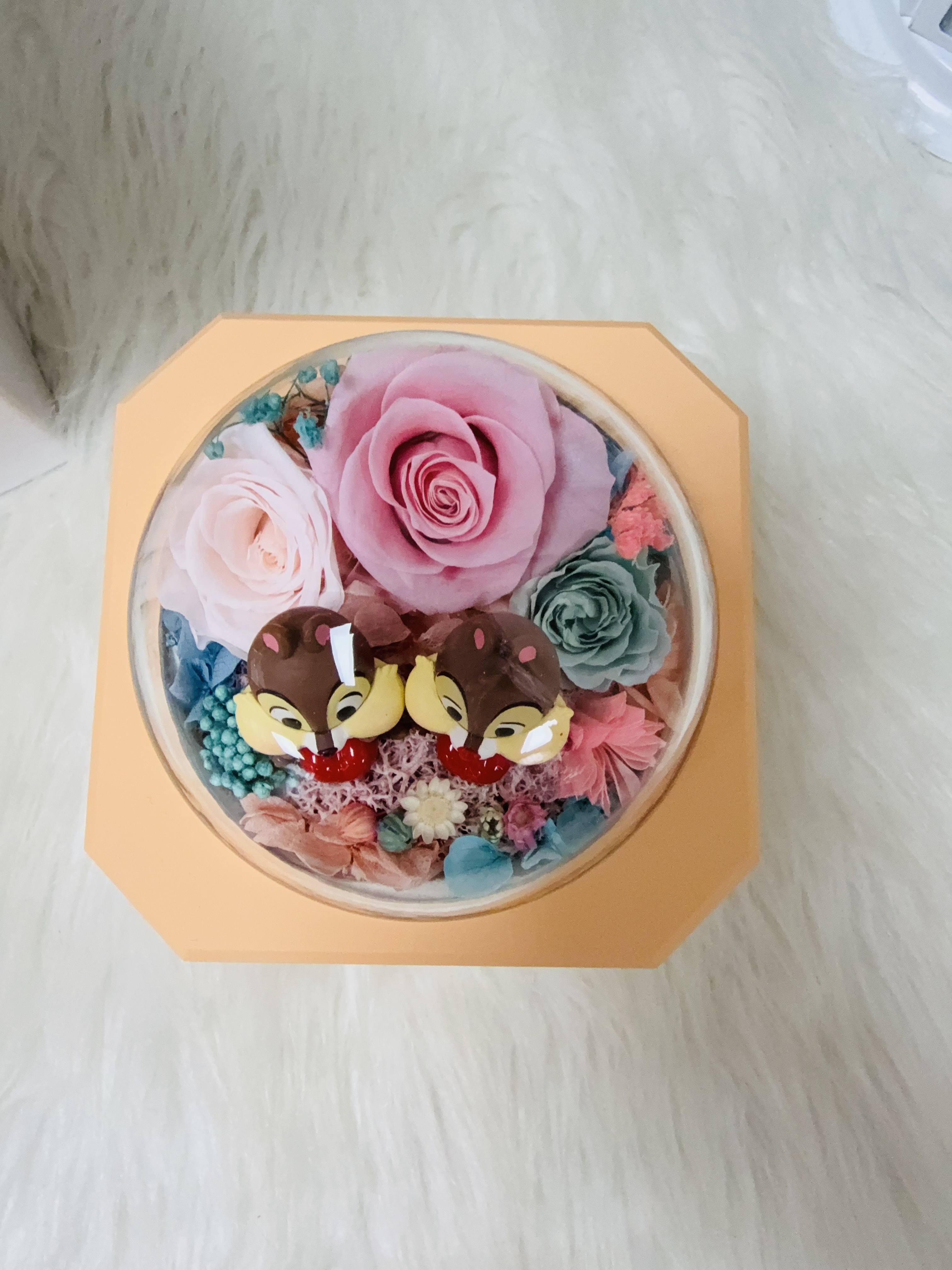 大鼻鋼牙粉紅藍玫瑰永生花飾物盒