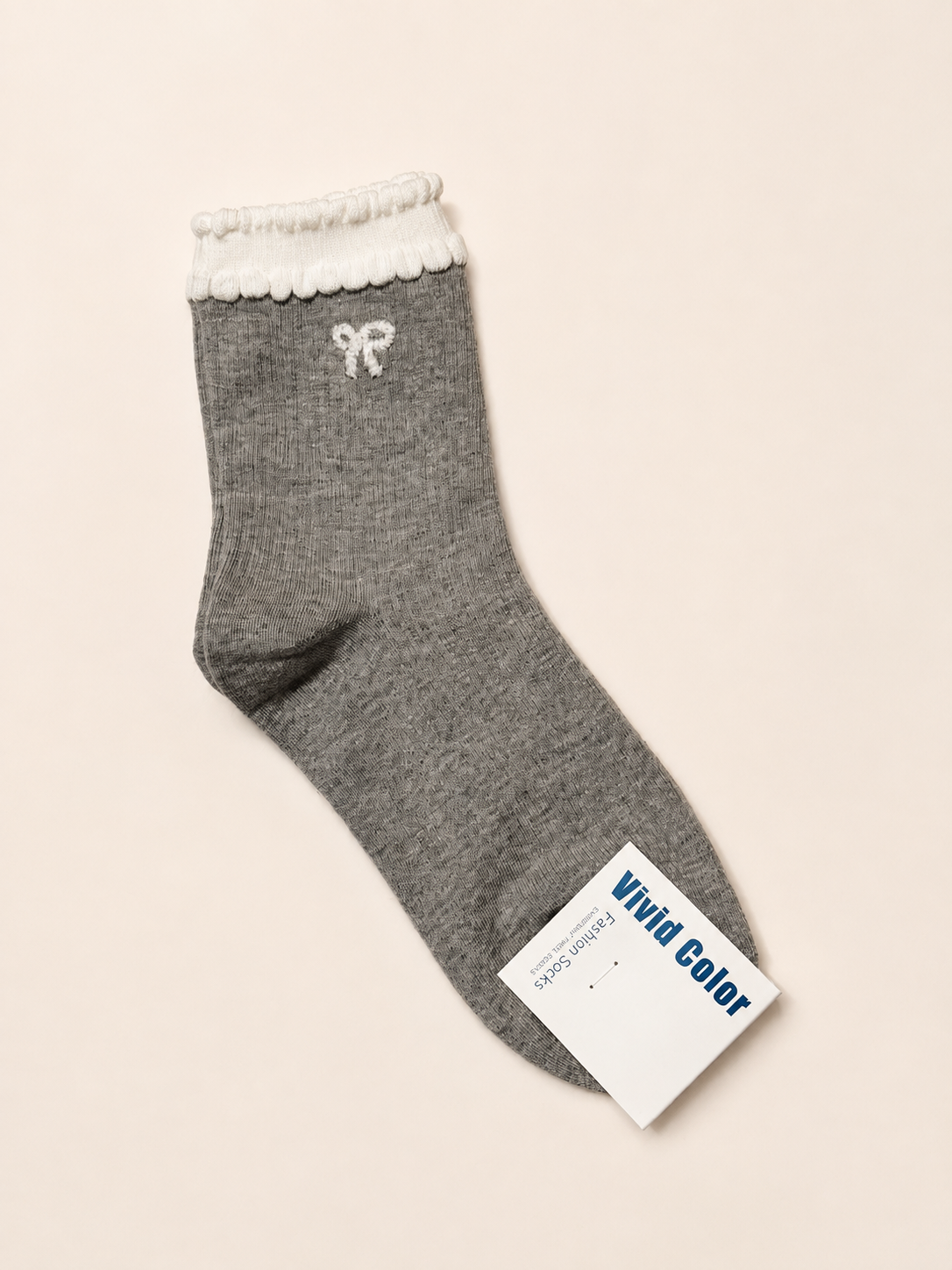 Korean Mini Ribbon Duo Layers Women's Crew Socks