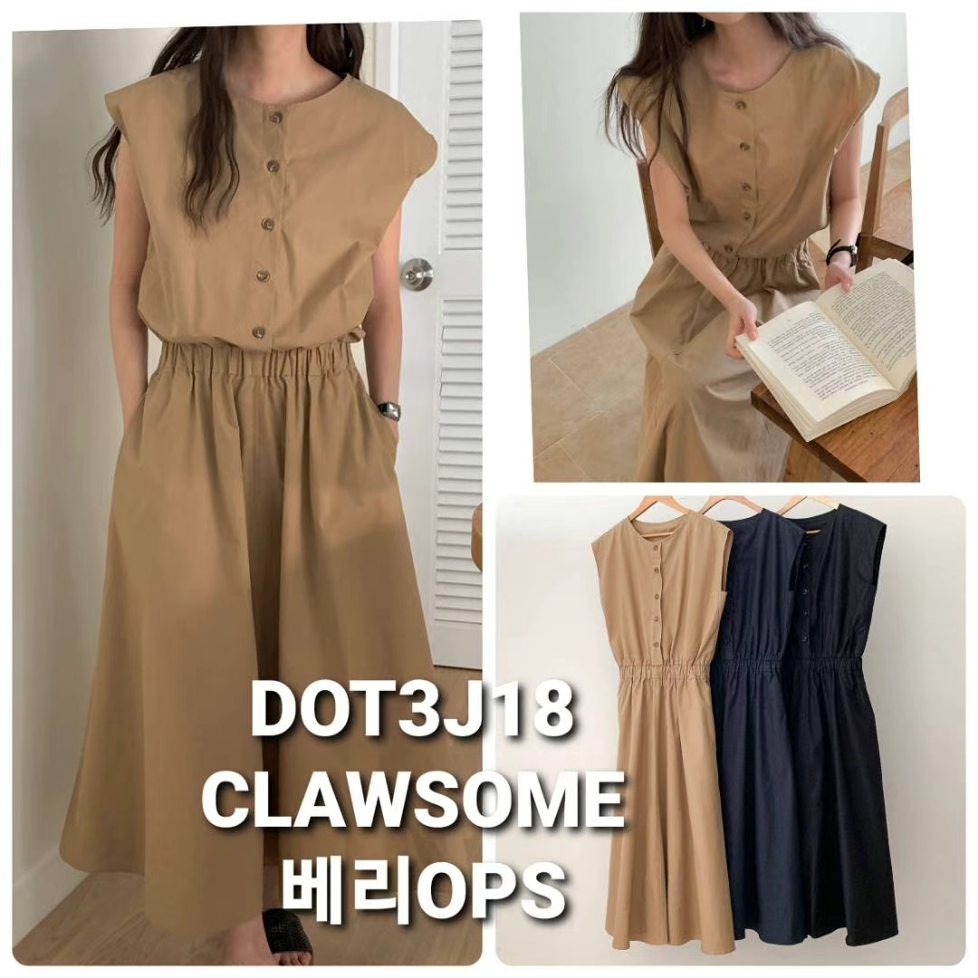 Minimalist Sleeveless Button-Front Gathered Dress ‖ 简约无袖排扣抽褶连身裙 KR02108181