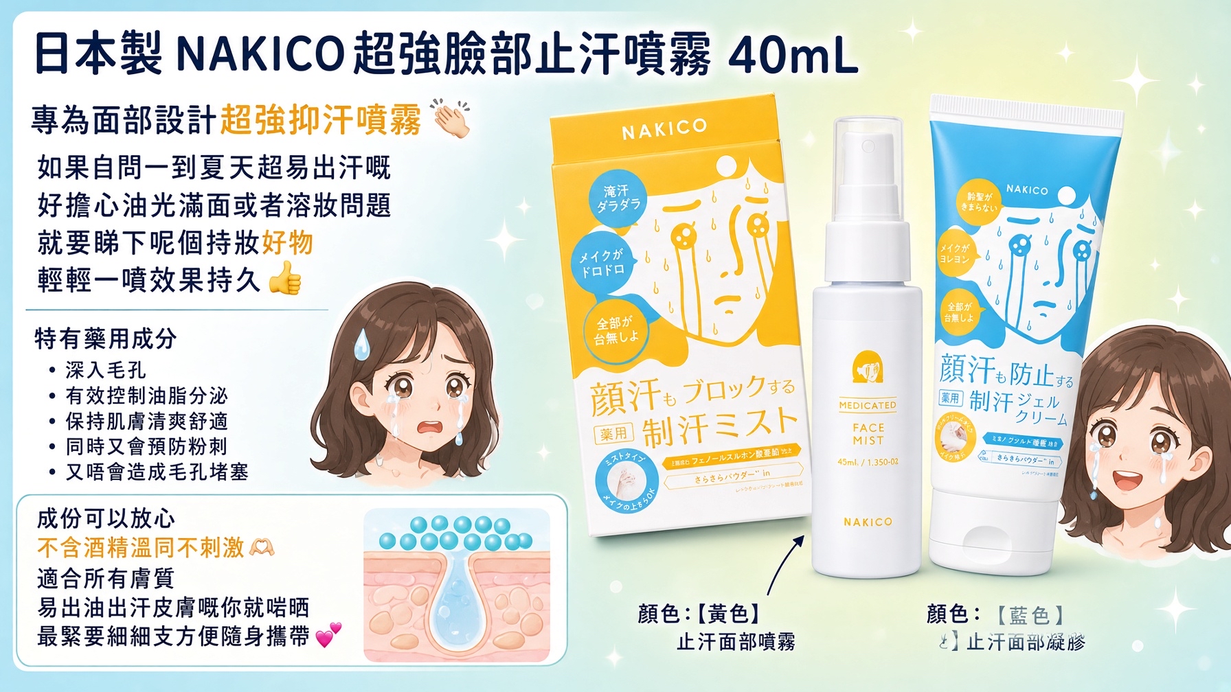 日本製 NAKICO 超強臉部止汗噴霧 40mL