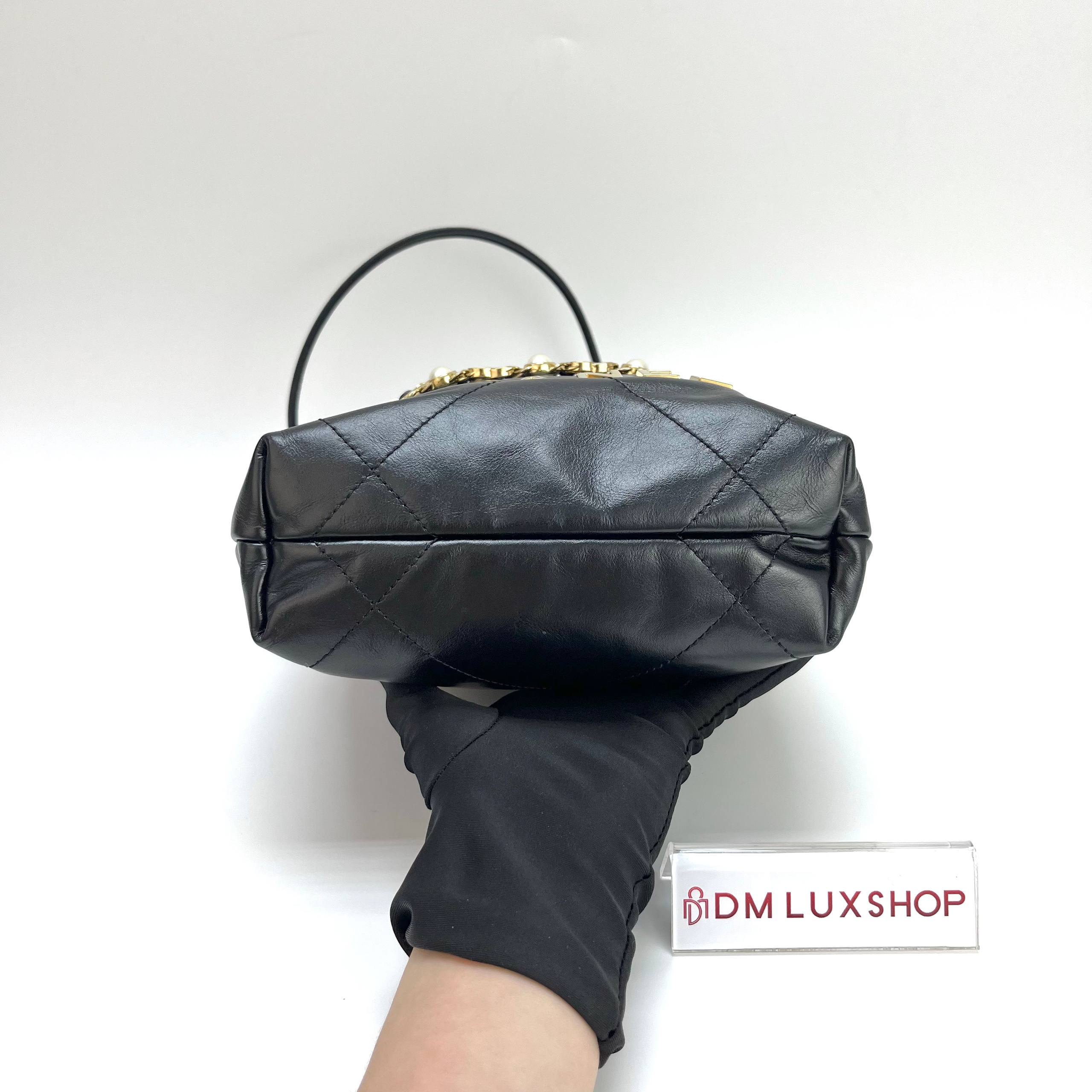 Chanel Black Mini 22 Pearl CC Chain GHW (Microchip)