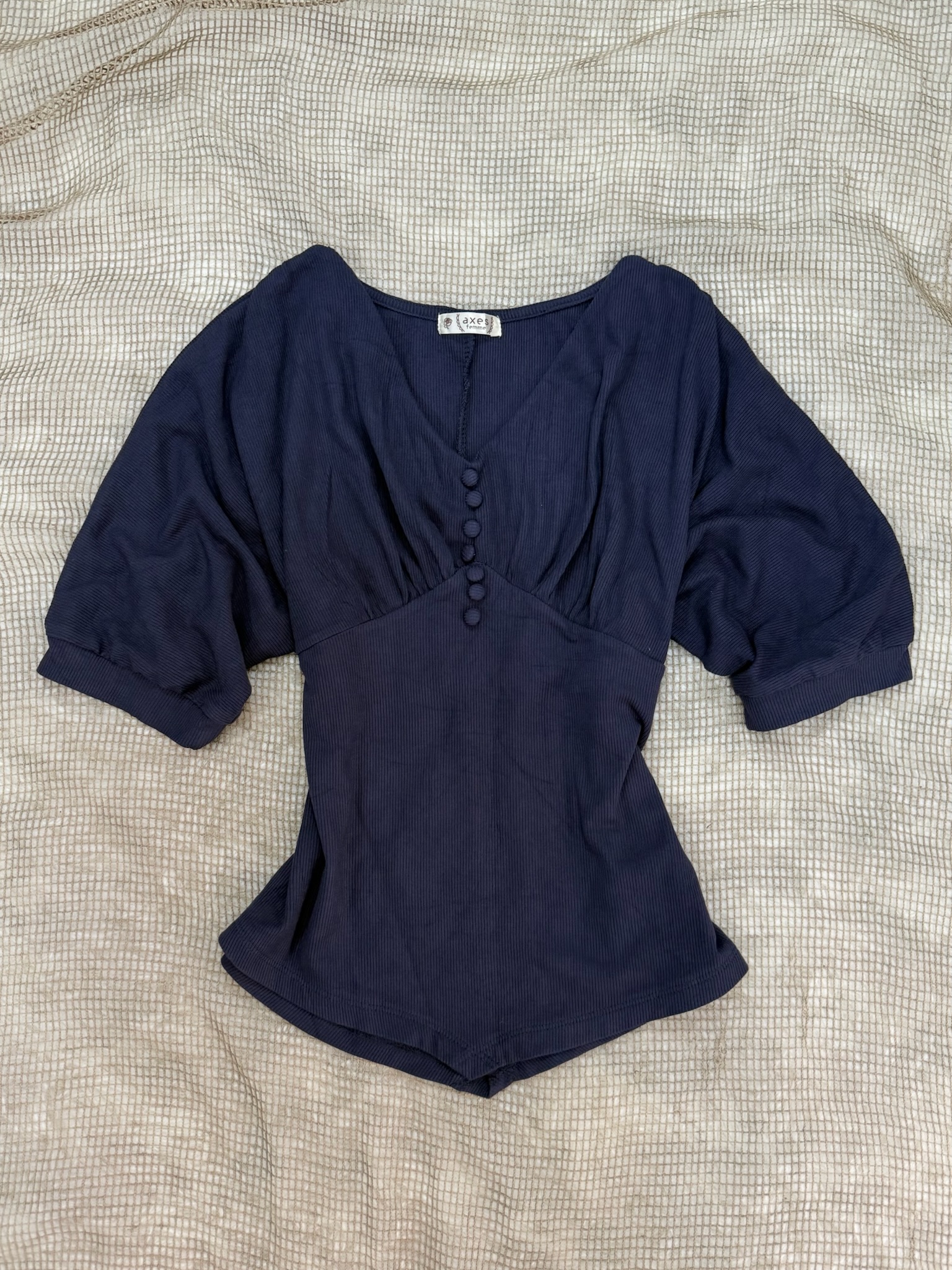 Axes Femme Ribbed Knit Top with Flared Dolman Sleeves
