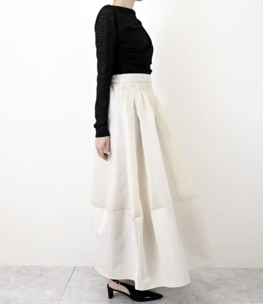 歐根紗x塔夫綢褶襇蠶繭裙 - 2026 流行穿搭  女士長裙 春夏時尚穿搭 優雅日常 成人休閒 易於配搭 日本直送   #JP-I-260025