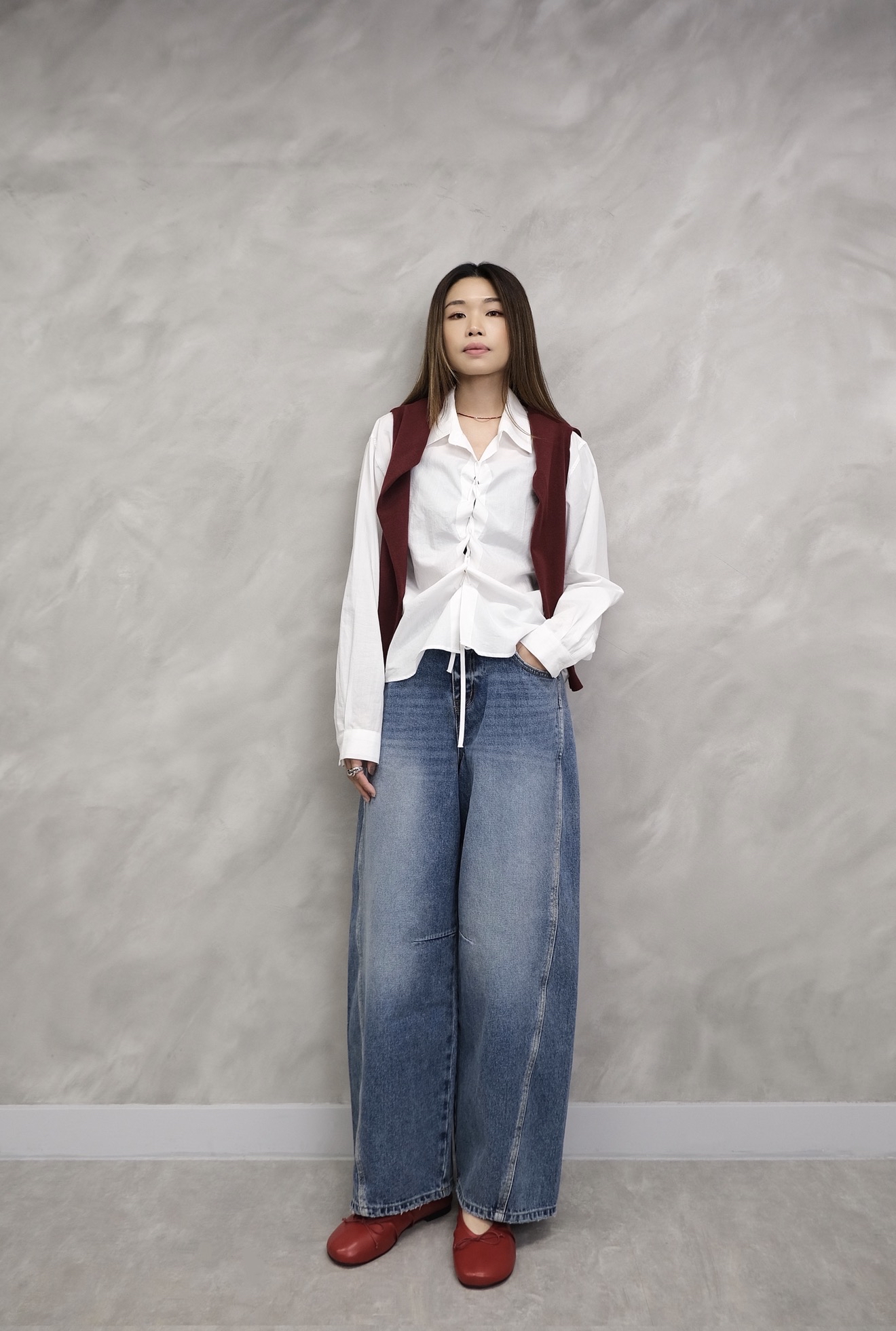 Curved Seam Wide-Leg Jeans #pt86