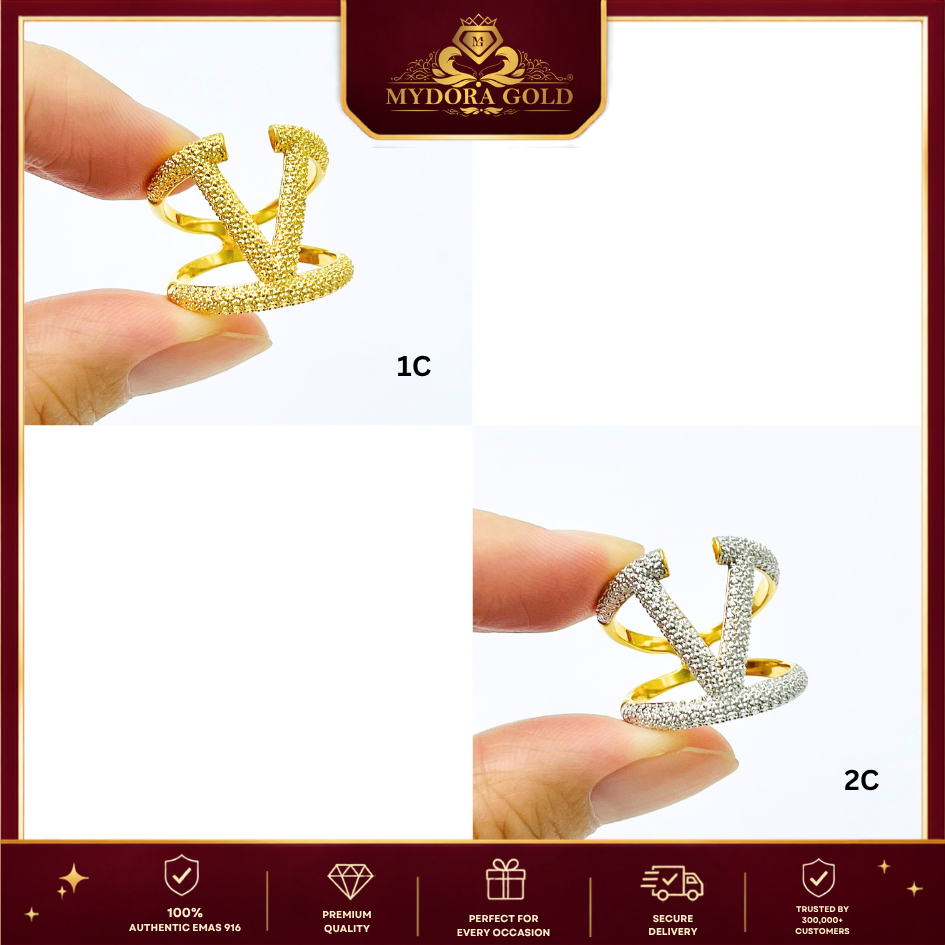 MYDORA EMAS 916 Cincin V Diamond-Cut (5G) l EMAS 916/22K