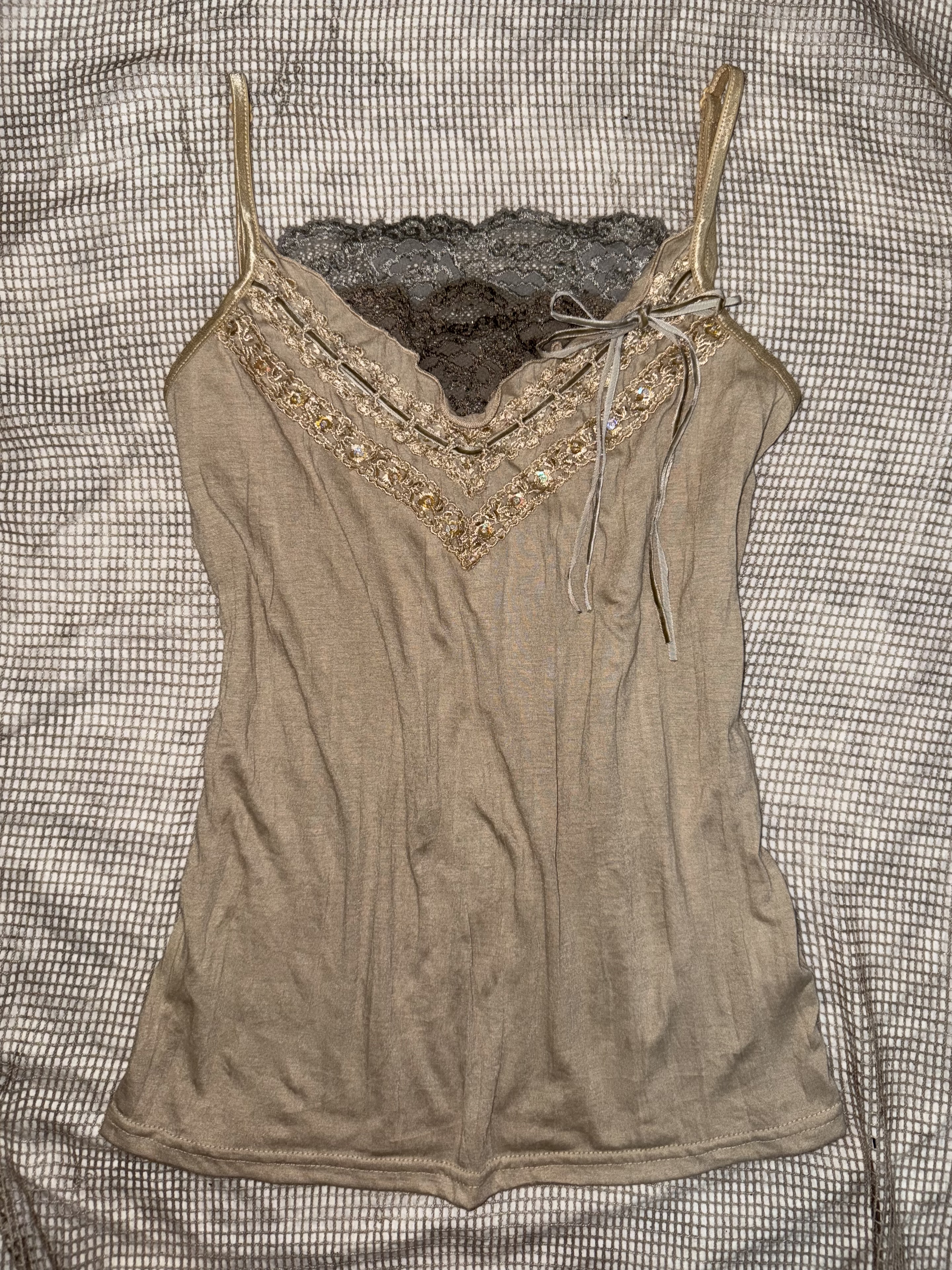 Vintage Ribbed Lace-Trimmed Cami