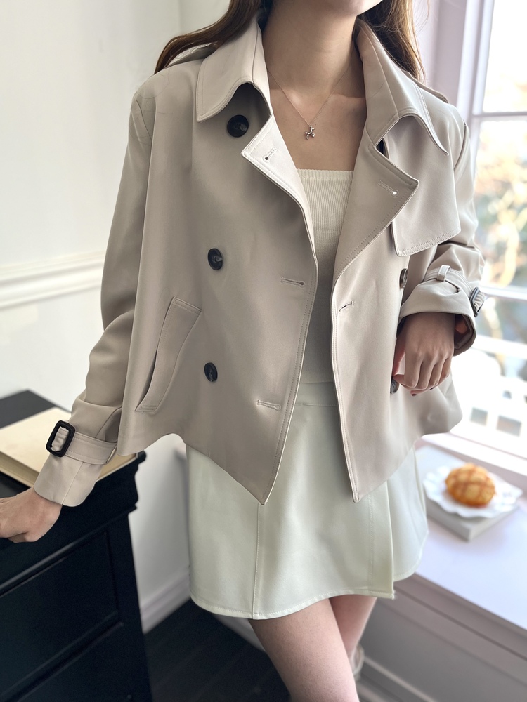 Trench-Style Short Coat (Beige)