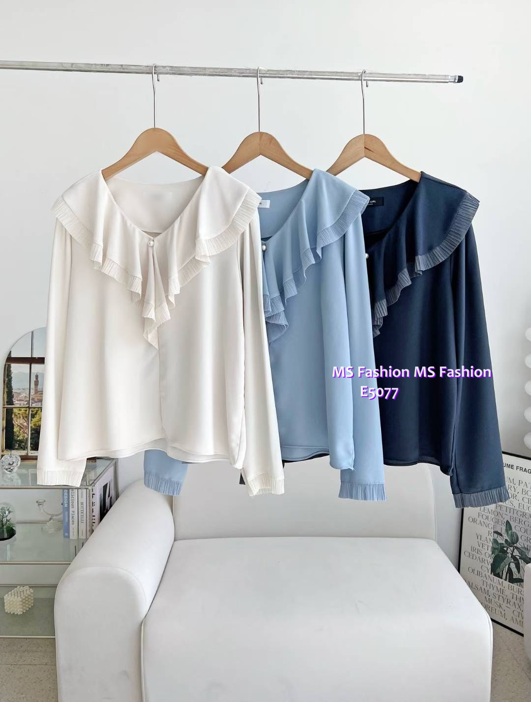 E5077 靚料V領ruffle top