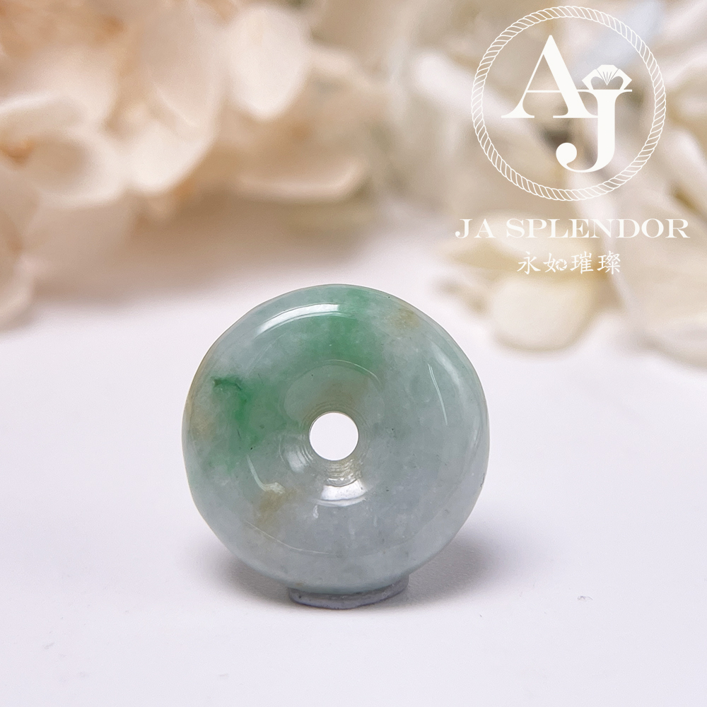 JN-3140 天然翡翠A玉 白底青灑金平安扣