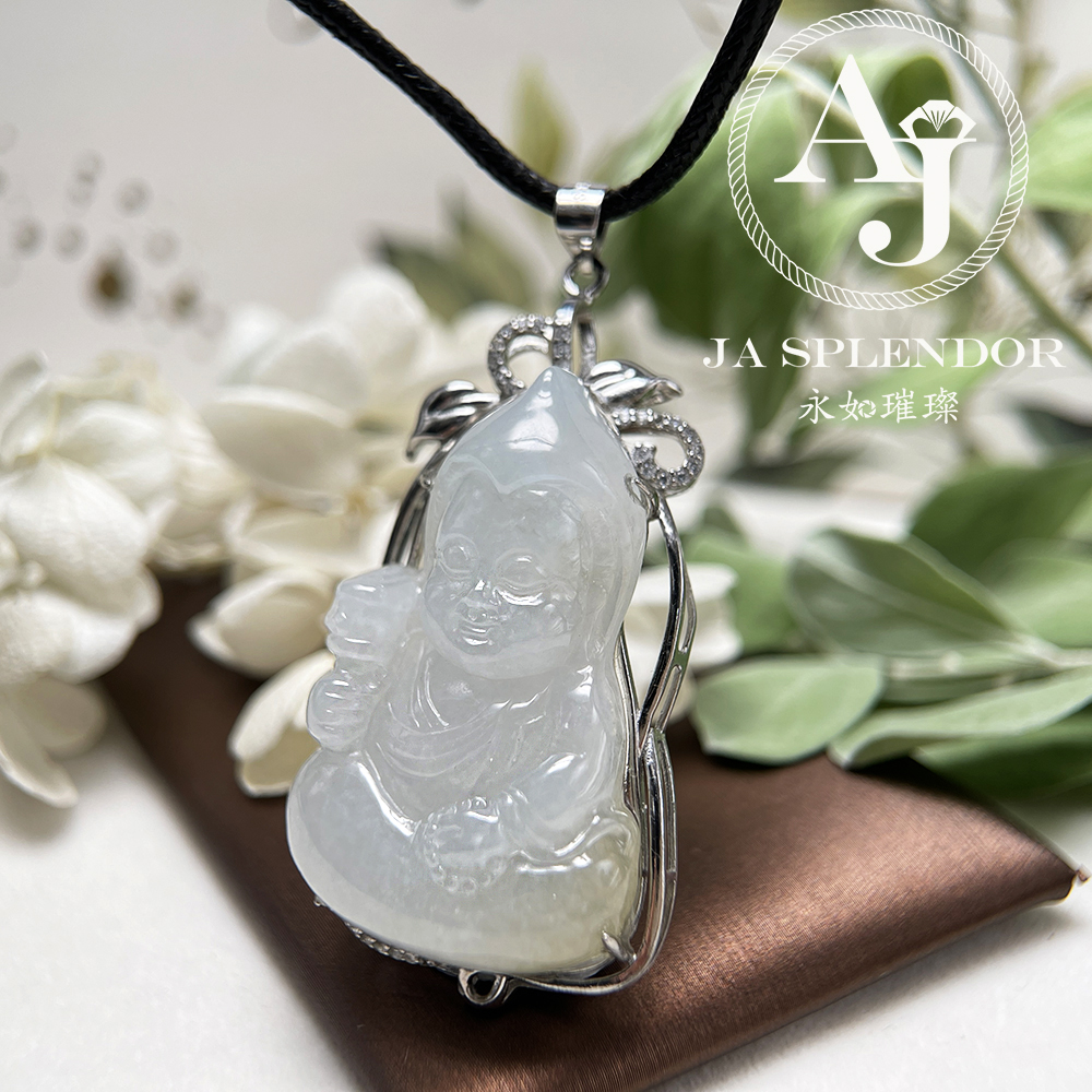 JNS-22 天然翡翠A玉 冰潤藏佛寶寶純銀吊墜