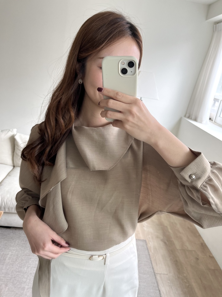 Scarf-Tie Elegance Blouse (Brown)