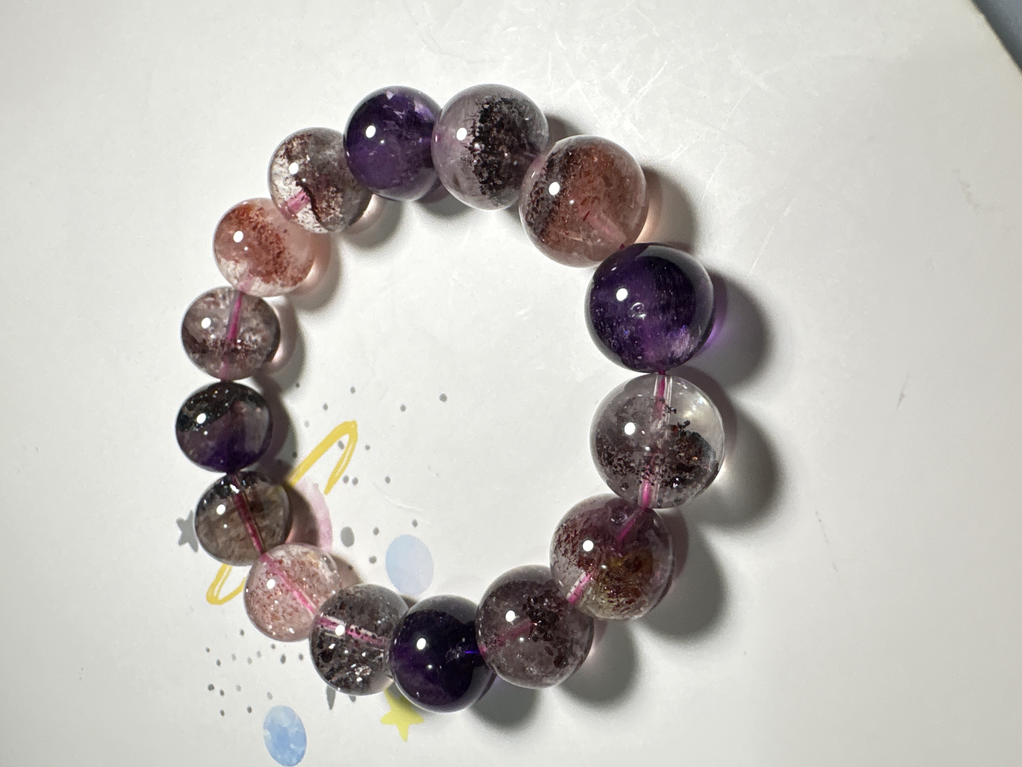 13.5 mm 超級七三輪骨幹晶石手串No.A3150丨規格：13.5 mm珠16cm手圍