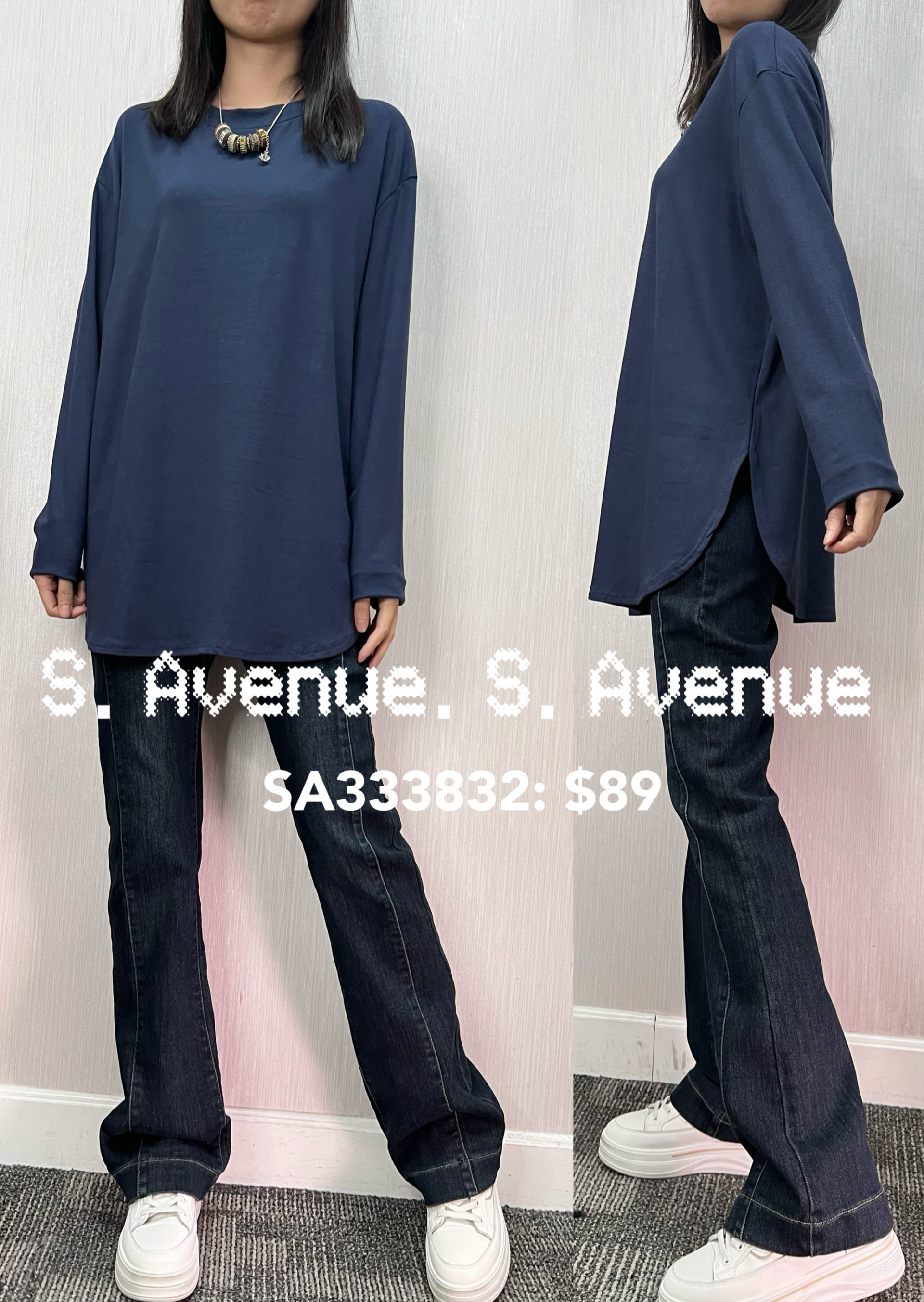 SA333832: 長袖圓領淨色長身遮hip打底衫