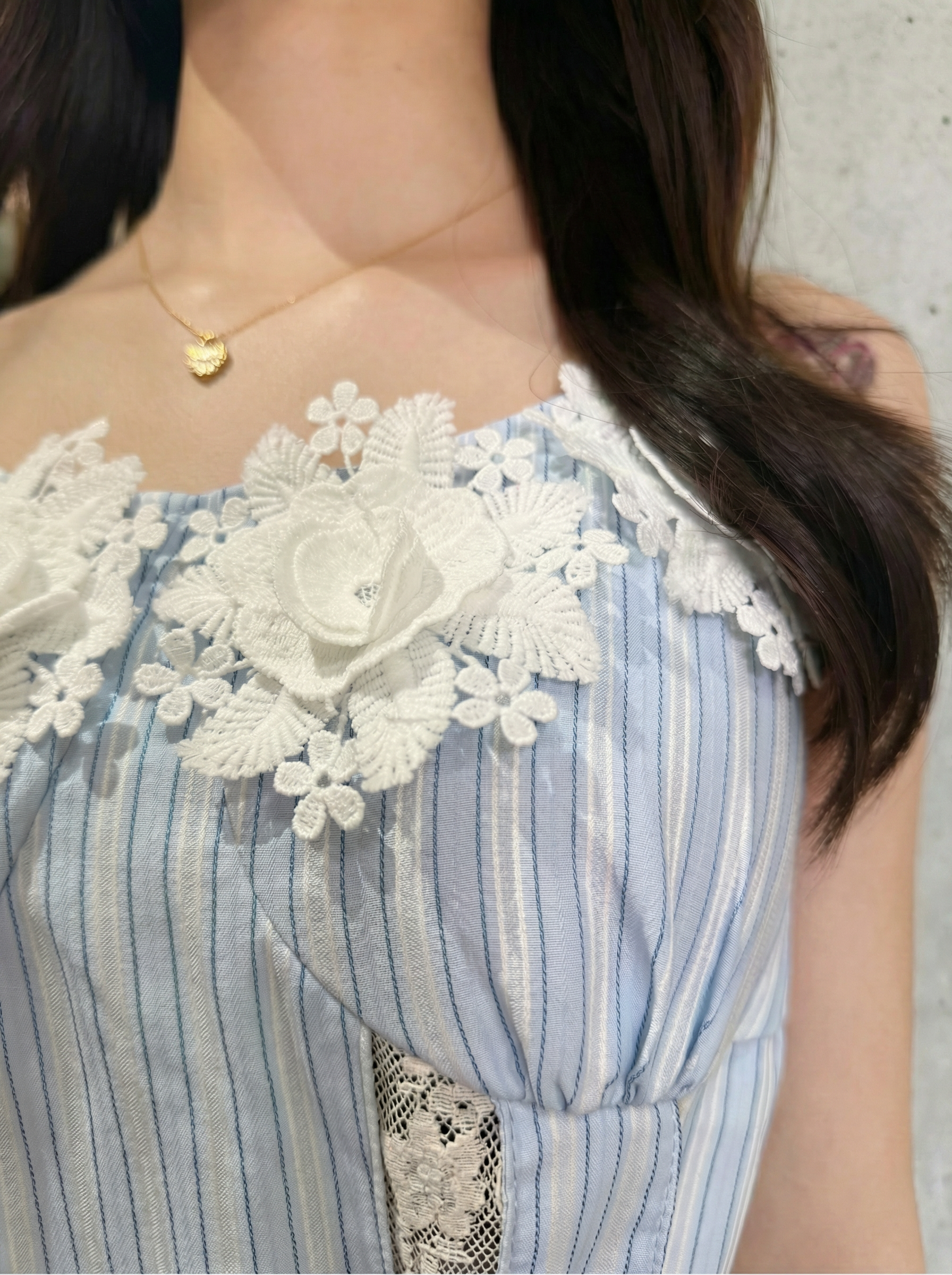 清新條紋花邊連衣裙