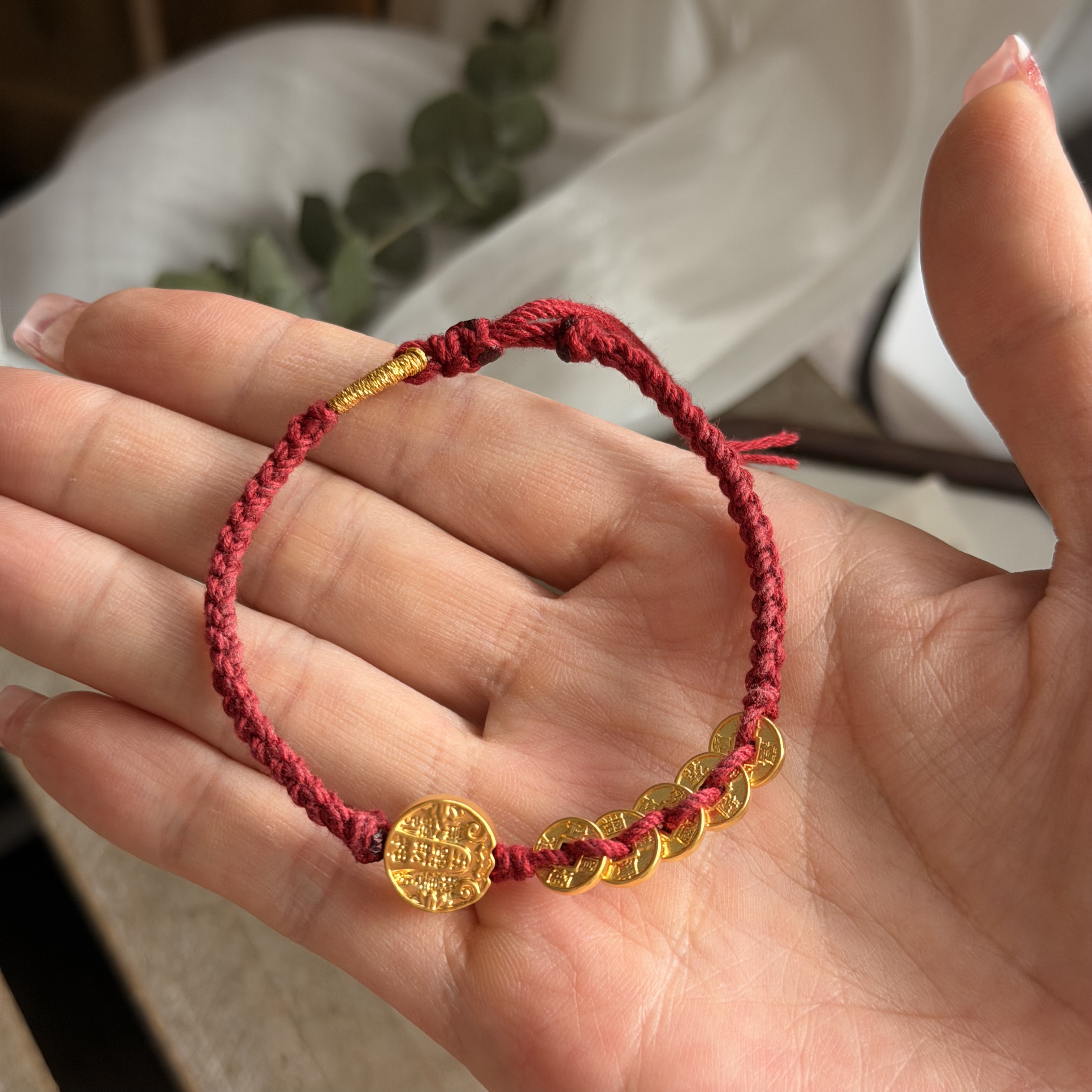 999硬金五帝錢+硬金五路財神襯手绳