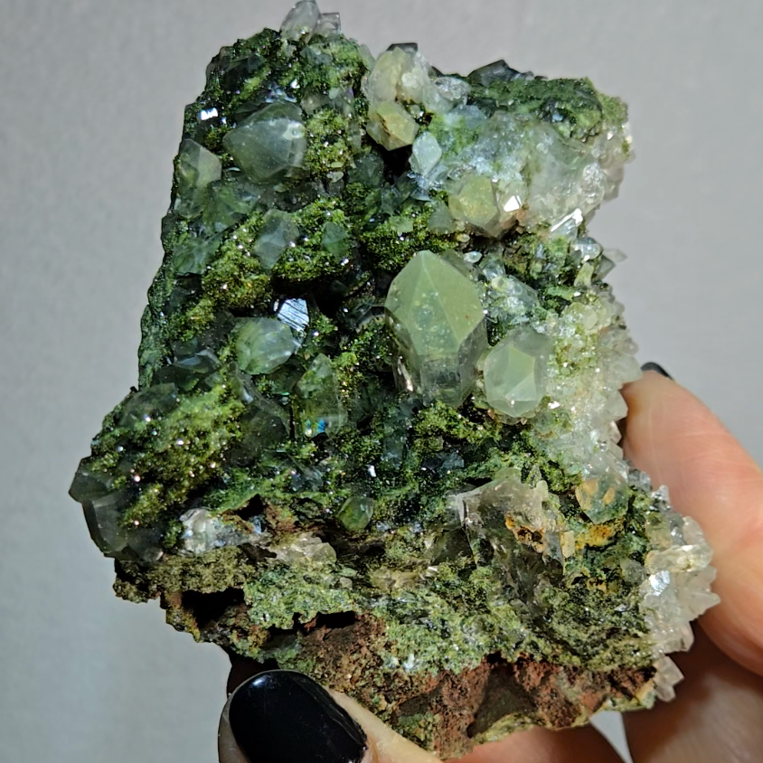 Epidote specimen with rainbow quartz and DTs - ED2