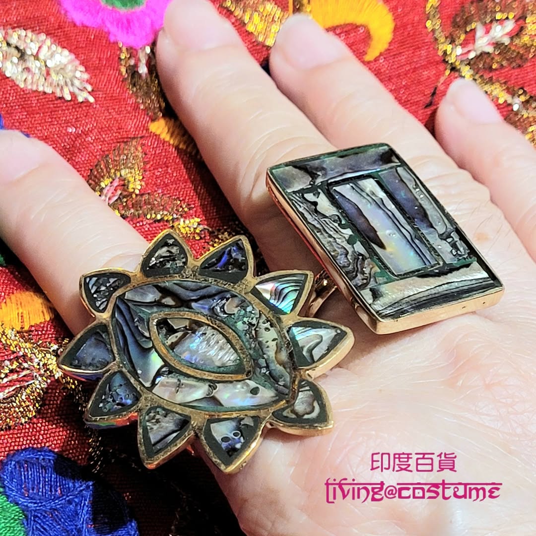 印度母貝黃銅戒指 (長方形)