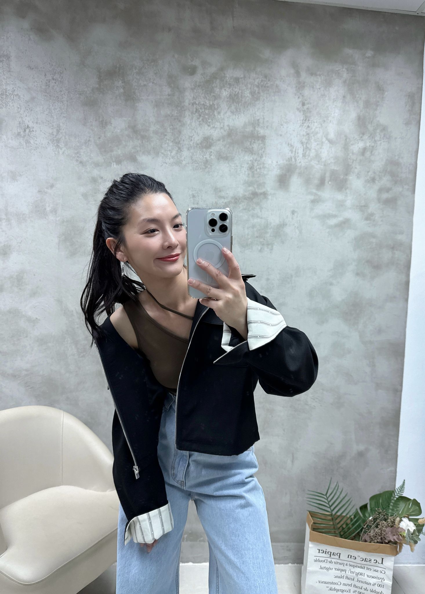 條子䄂束腰恤衫棉外套